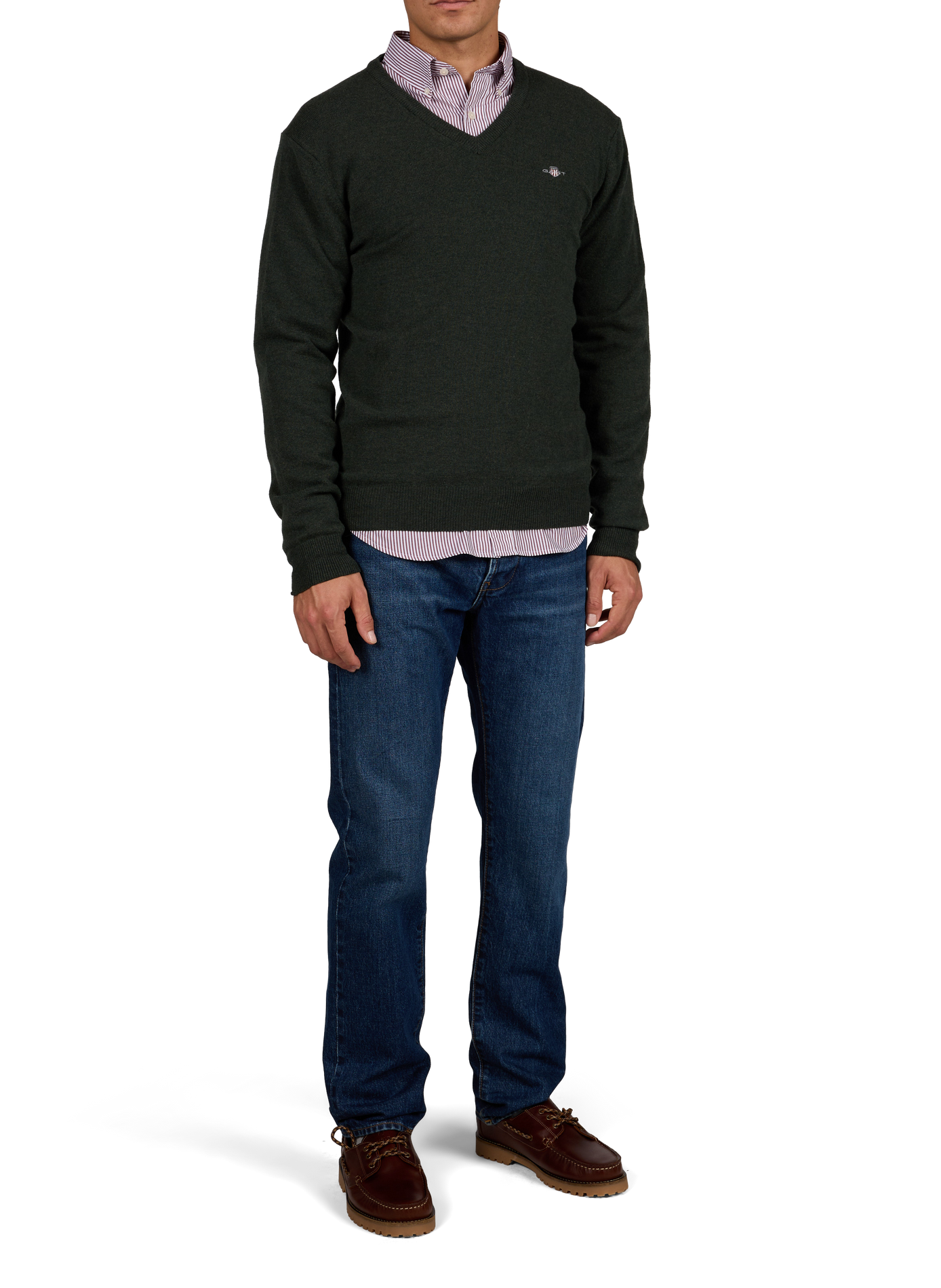 Straight V-neck Merino wool sweater GANT Green