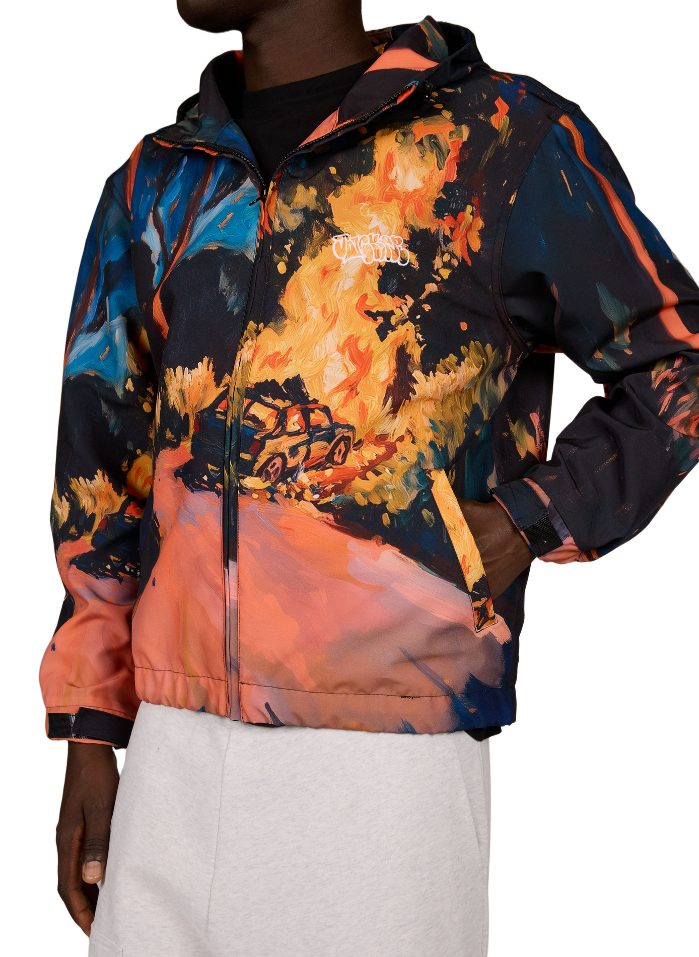 Printed hooded jacket JACKER. Black