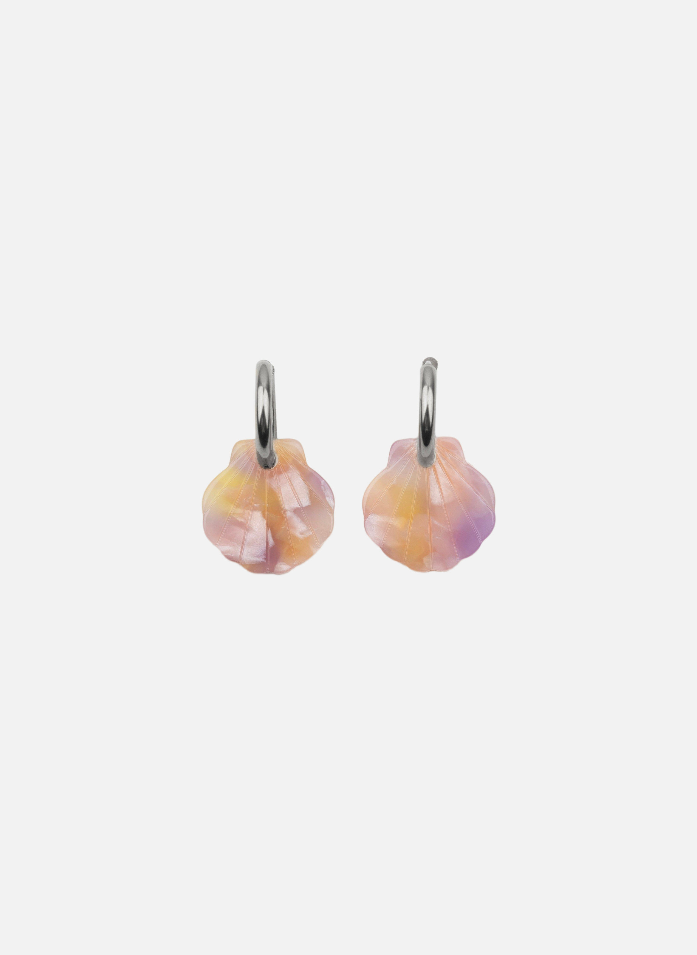 Boucles d'oreilles baby mermaid avec anneaux en acier inoxydable argenté  Rose orangé