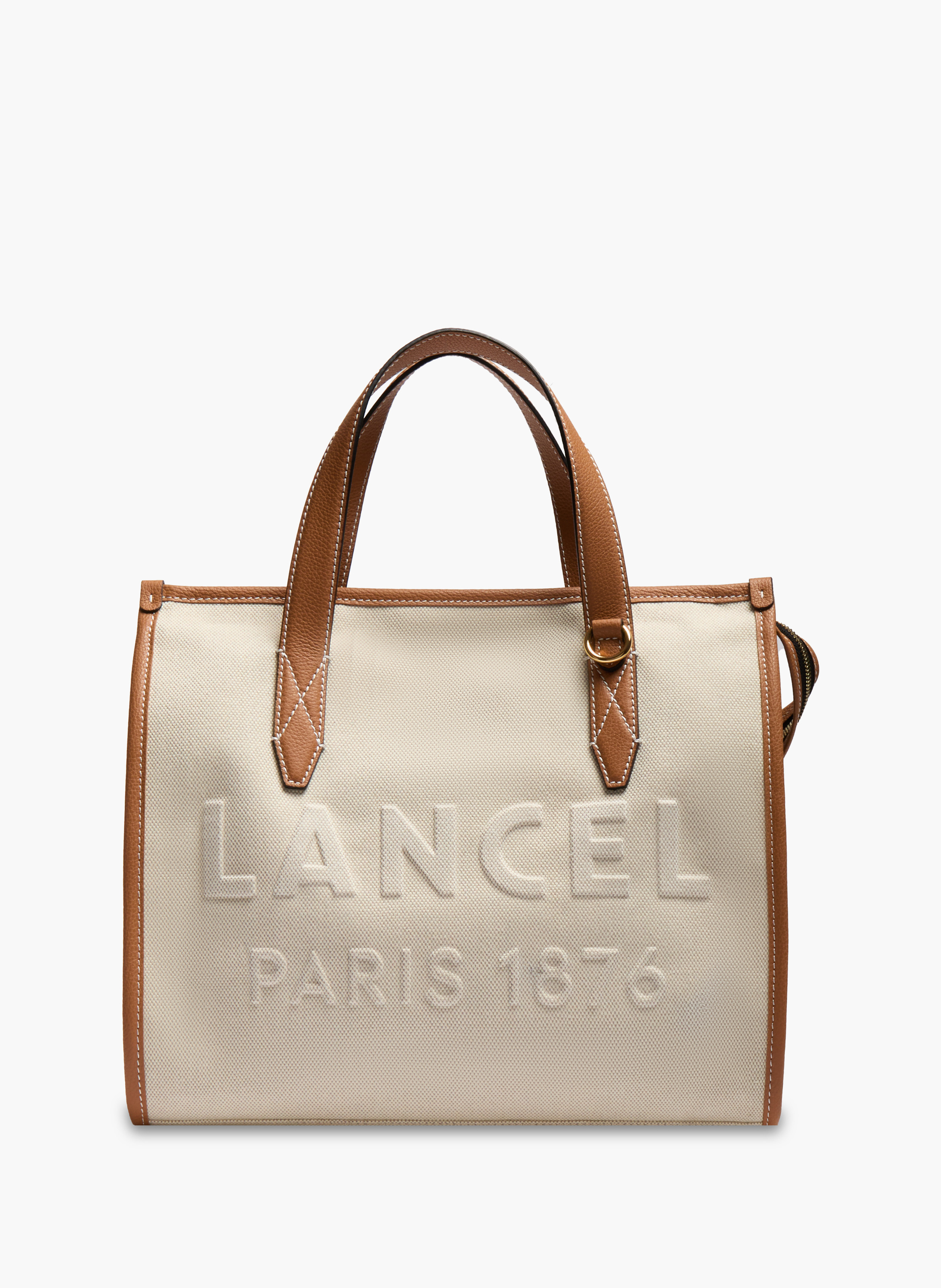Sac cabas zippé m double porté jour de lancel en coton LANCEL Beige