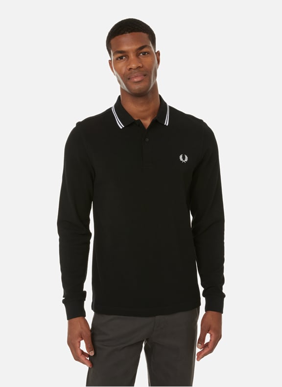 Long-sleeved cotton piqué polo shirt Black by FRED PERRY FRED PERRY Long-sleeved cotton piqué polo shirt Black