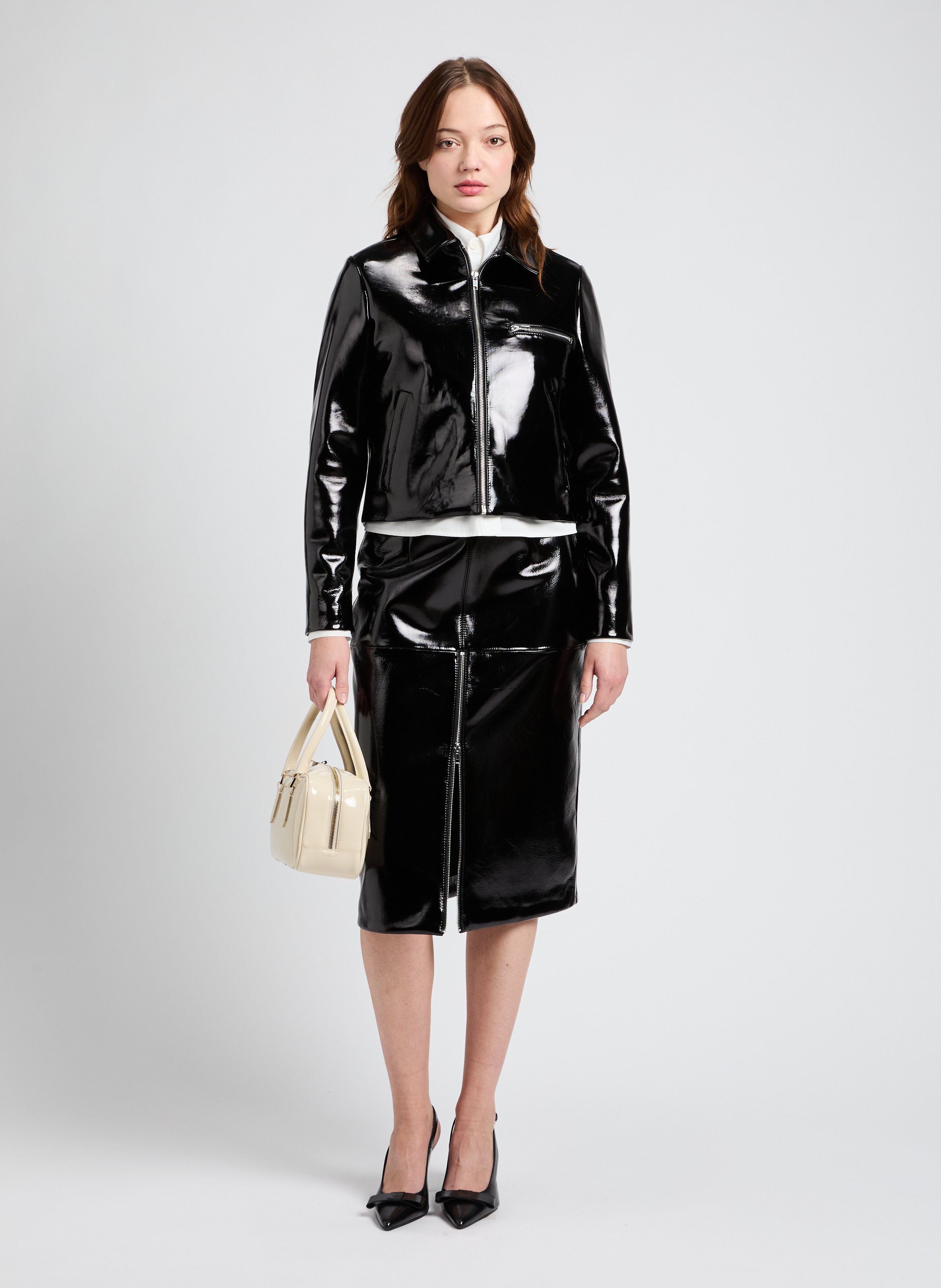 Sac à main Fling S en cuir verni Beige