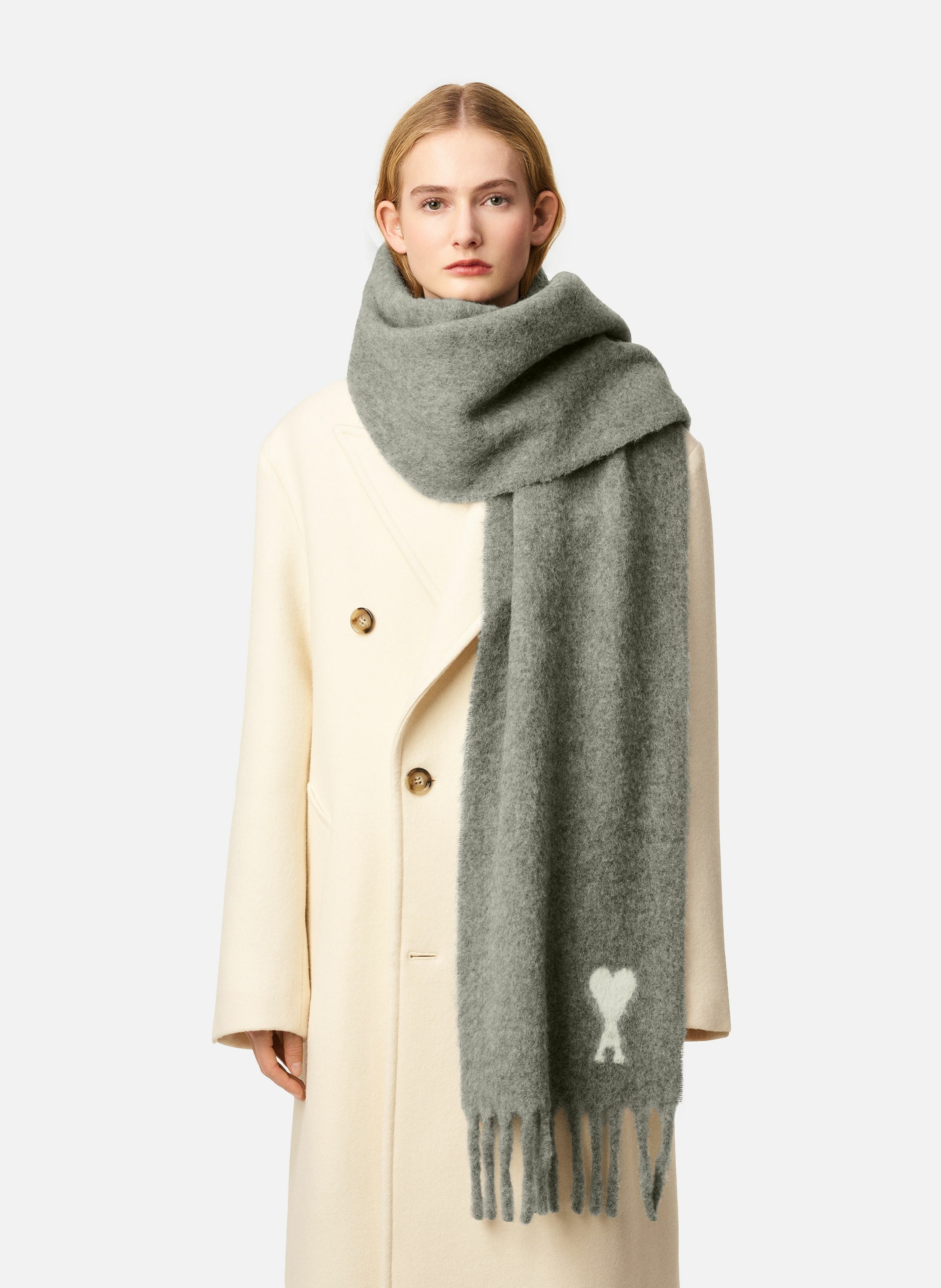 Echarpe ami de coeur en alpaga unisexe AMI PARIS Gris