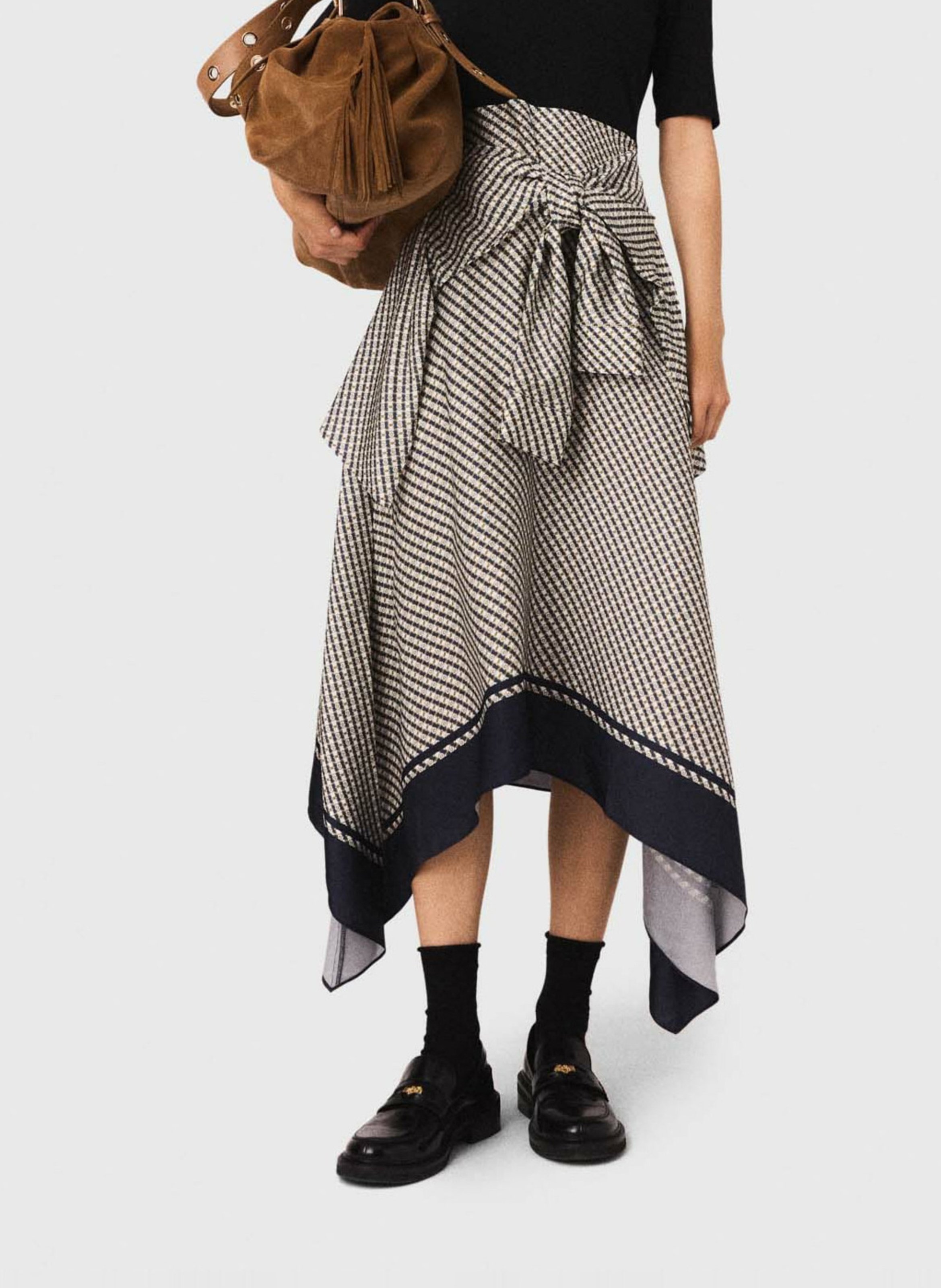 Robe midi bi-matière imprimée Beige