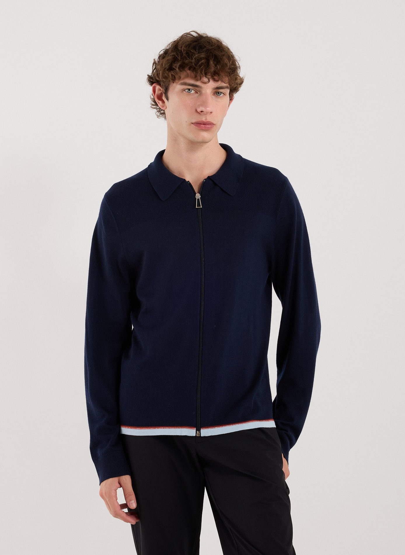 PAUL SMITH Merino zip-up wool cardigan Blue