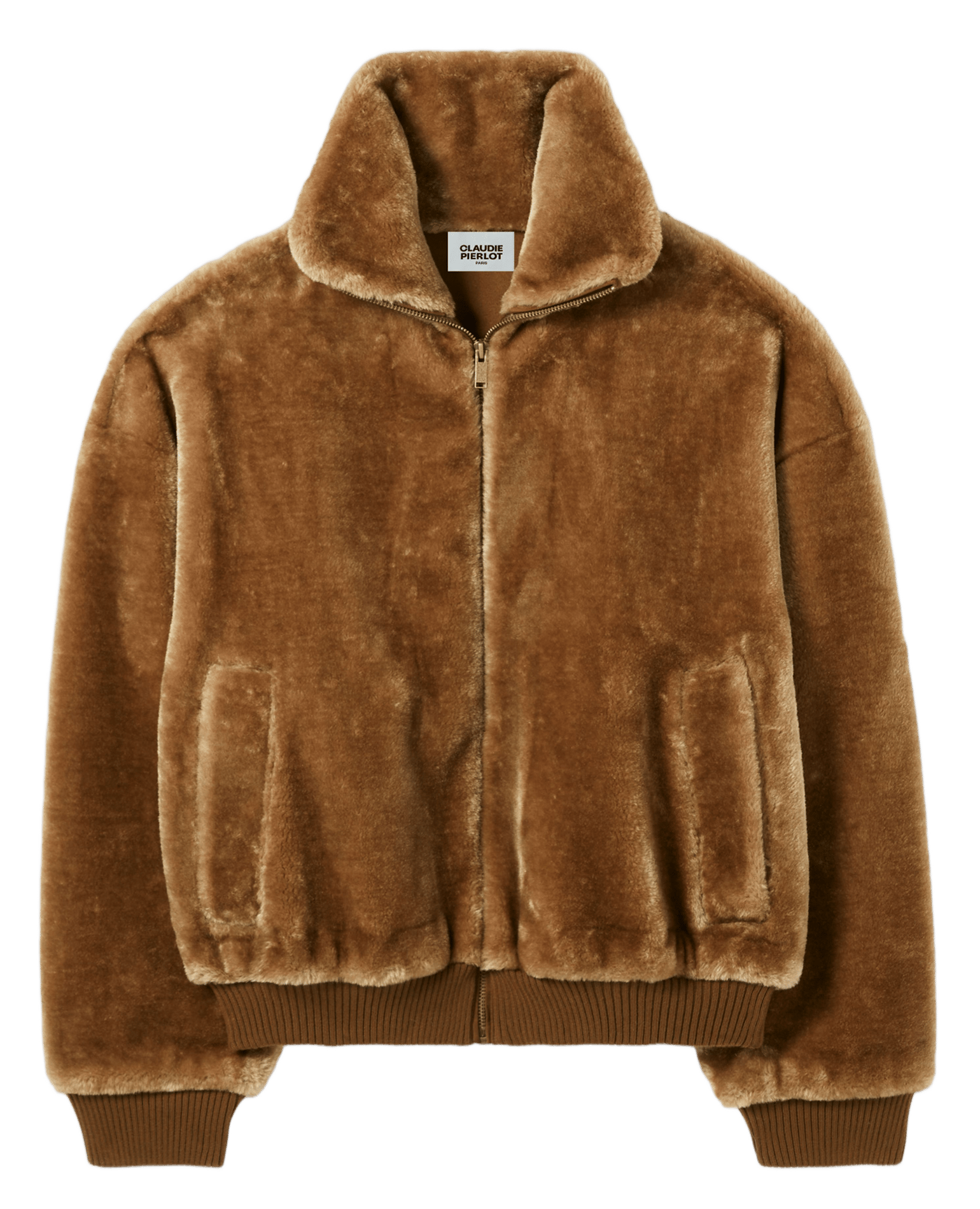 Veste droite col montant en fourrure synthétique fanya CLAUDIE PIERLOT Marron