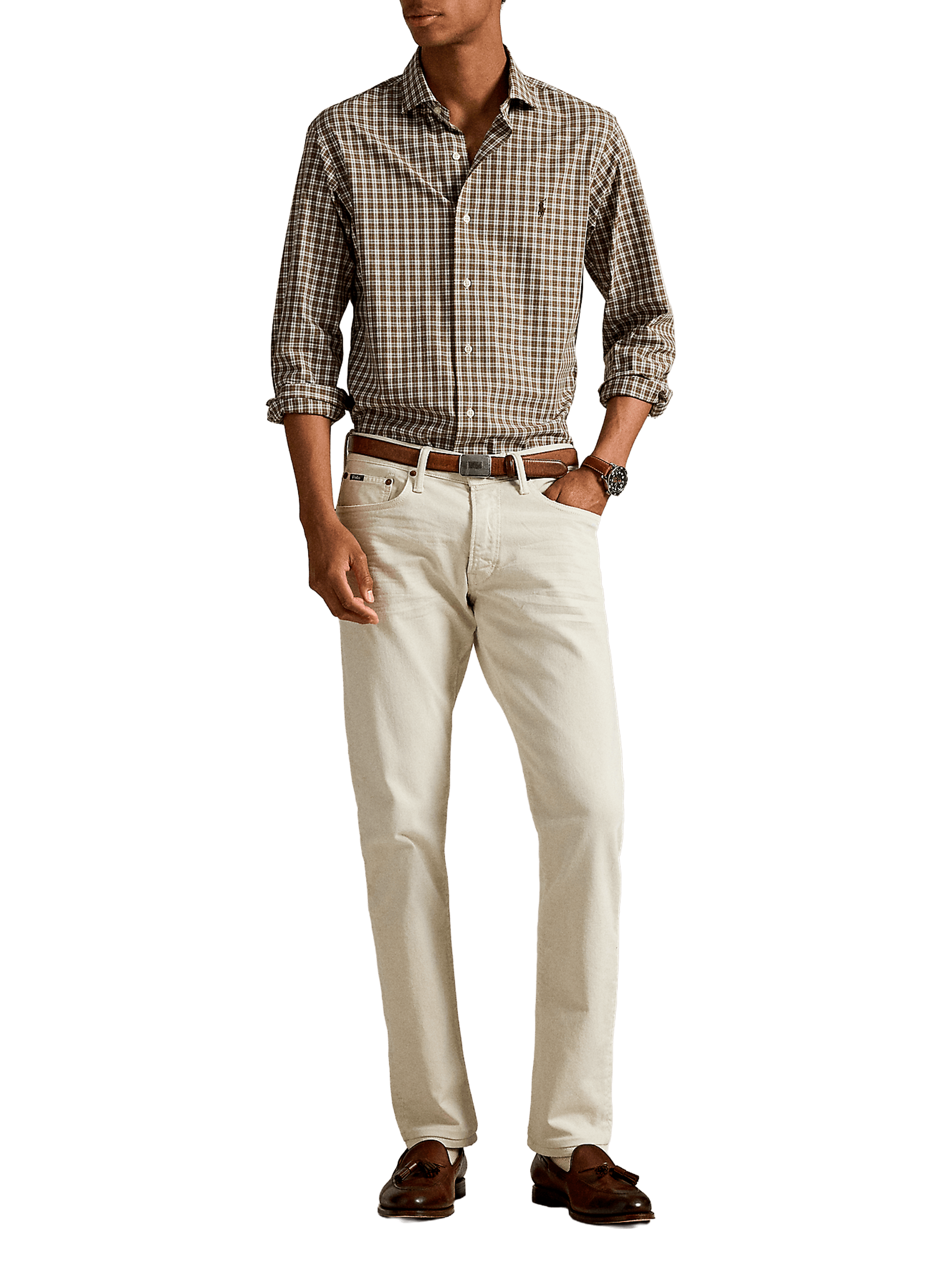 Chemise col classique manches contrastantes en coton POLO RALPH LAUREN Beige