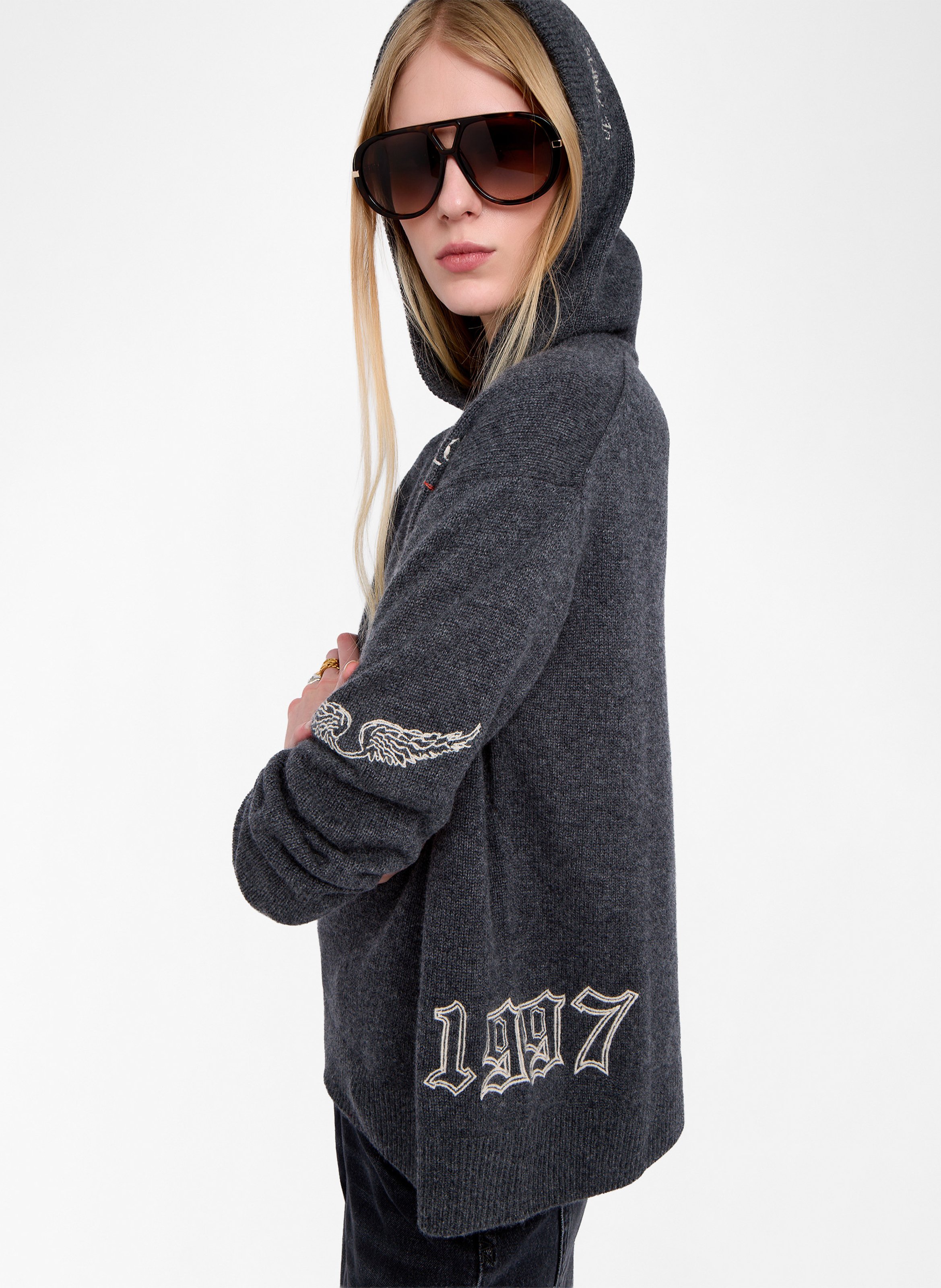 Sweatshirt à capuche en maille cachemire markyz ZADIG&VOLTAIRE Gris