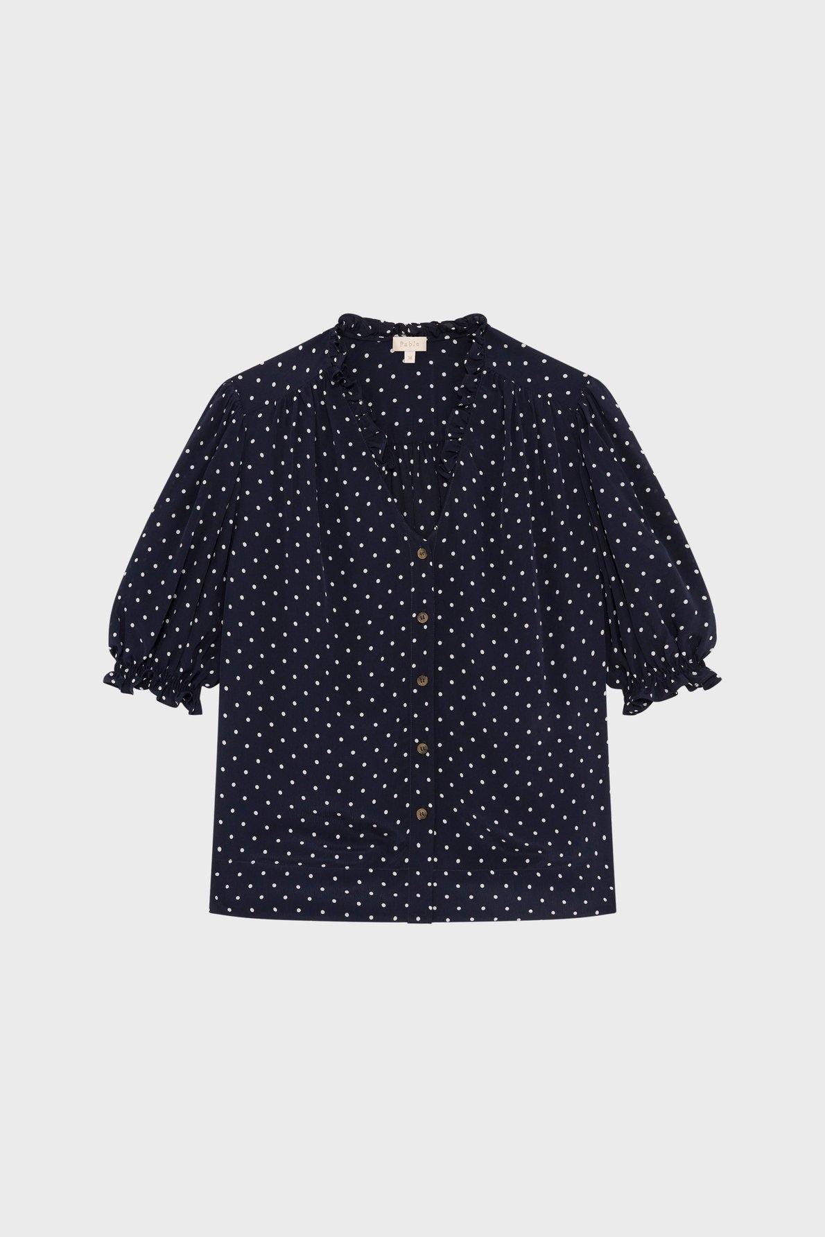 Chemise à pois et volants - caliee PABLO Bleu