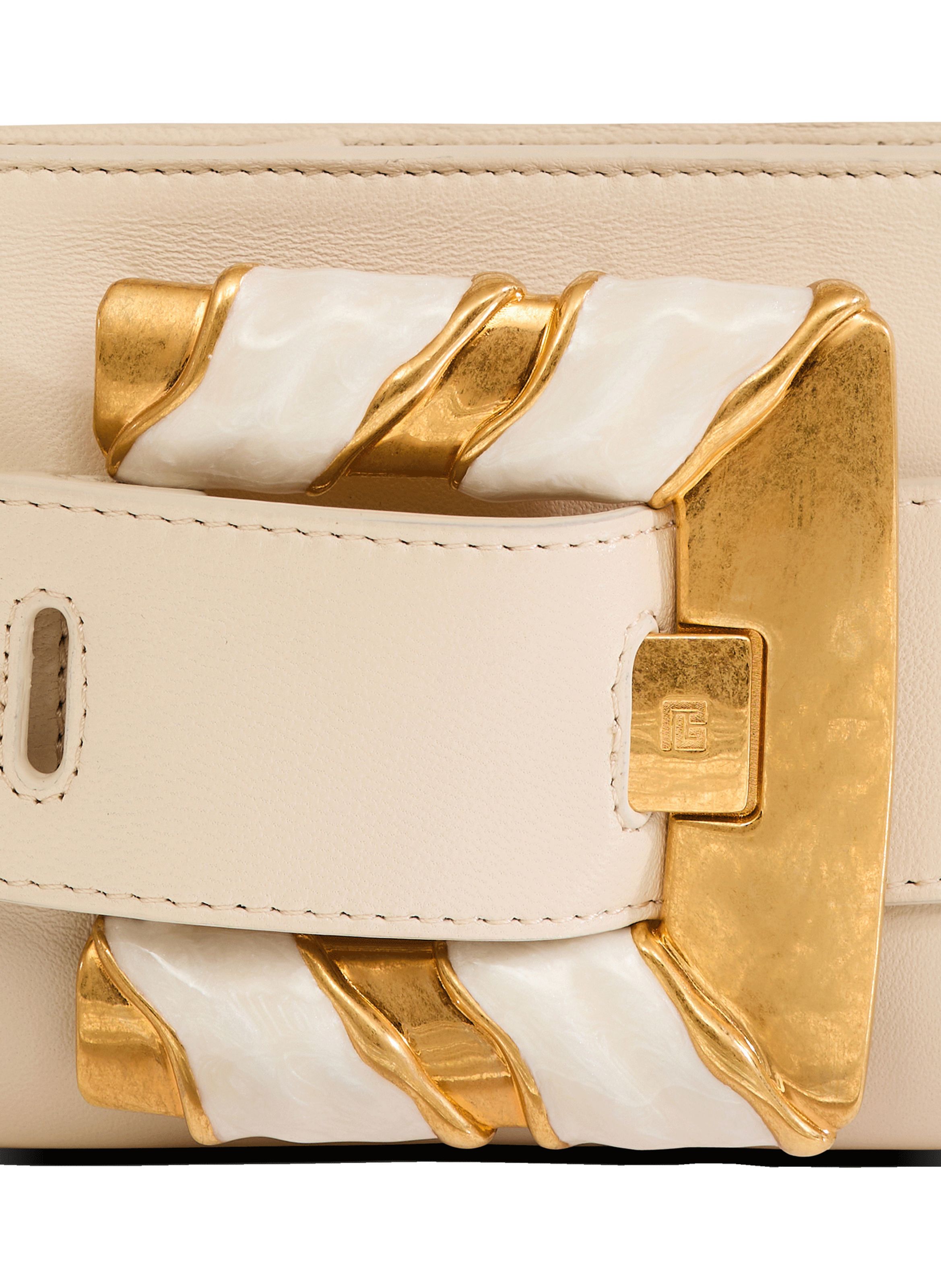 Pochette anthem en cuir d’agneau et émail BALMAIN Beige
