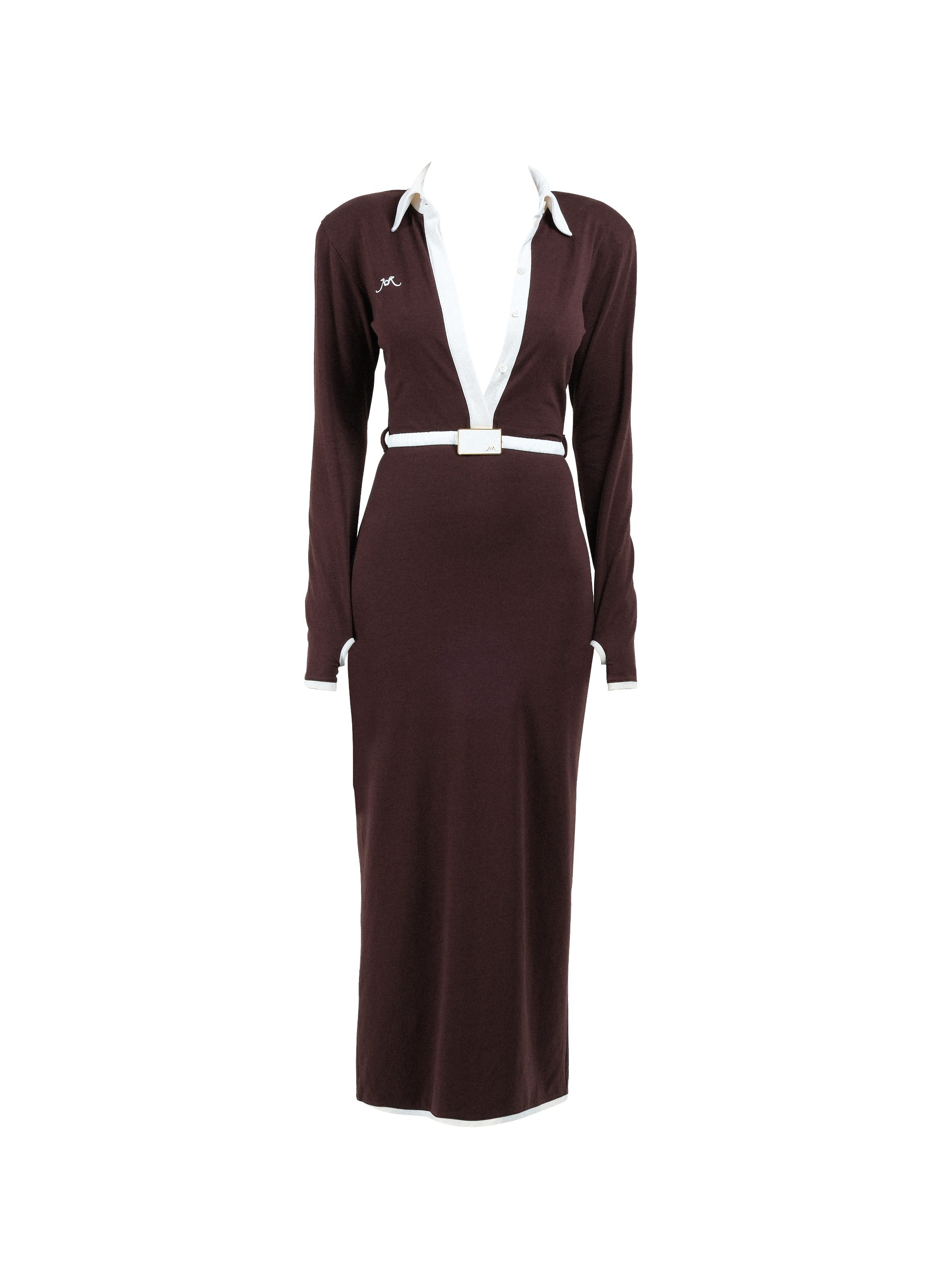 Midi dress with long sleeves in blended cotton ROWEN ROSE Brown