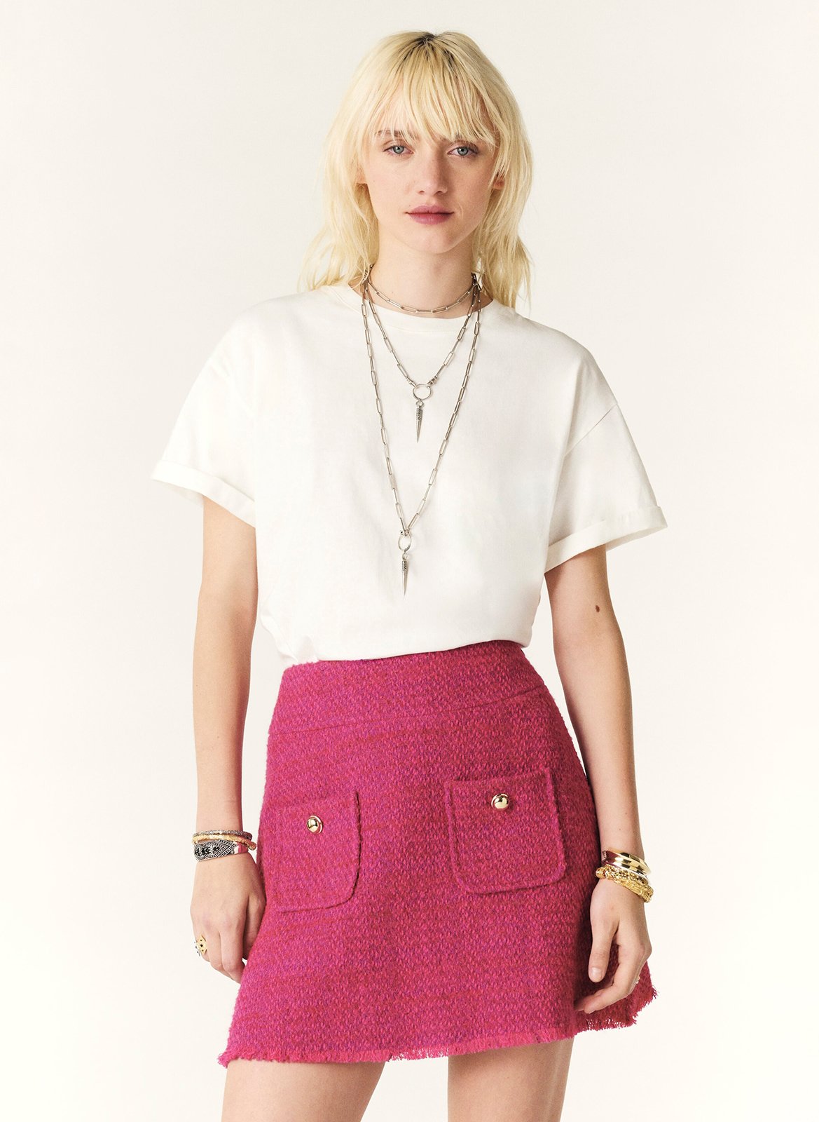 Tee-shirt droit col rond en coton rosie Beige