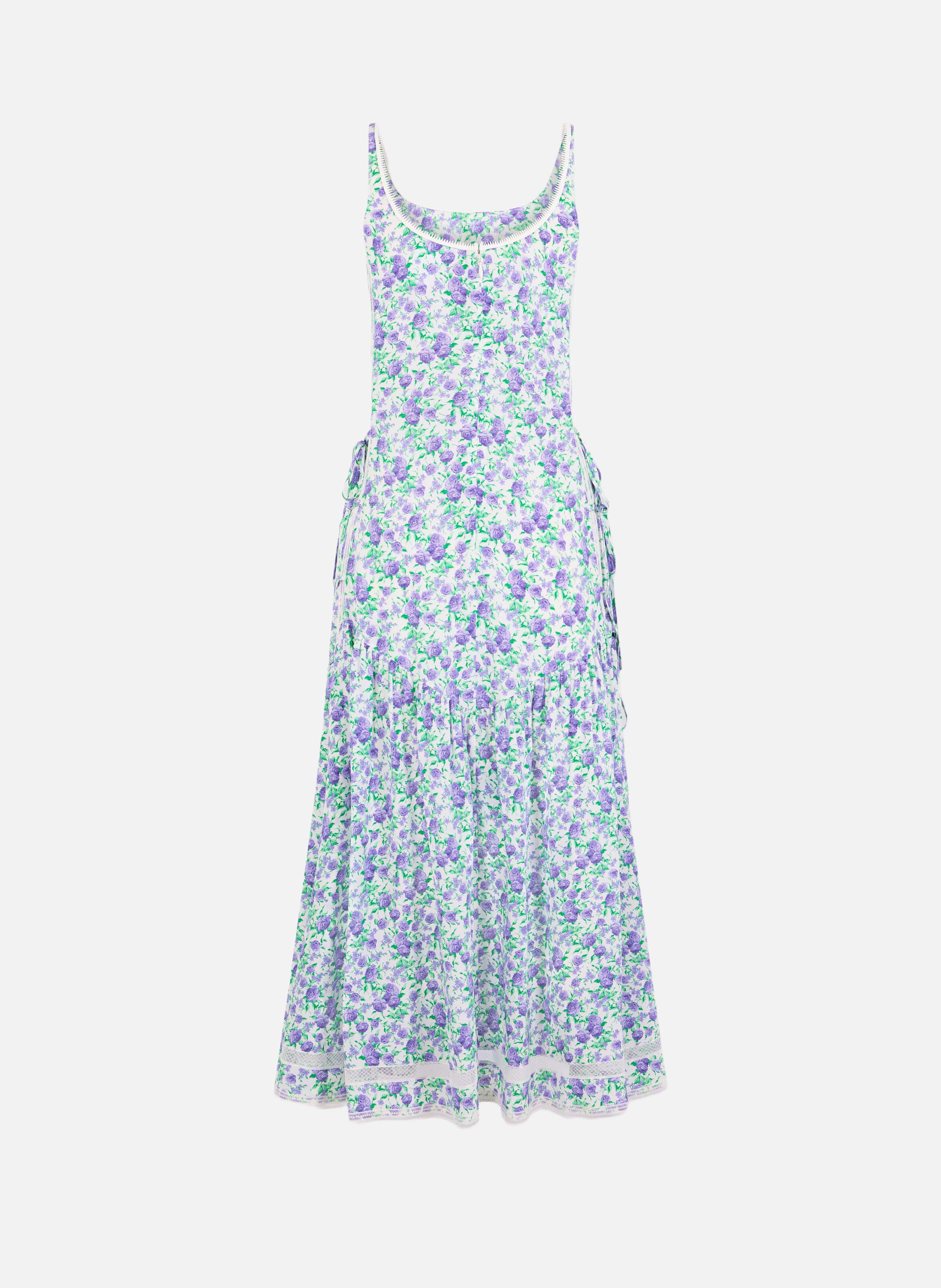 Robe midi en crêpe de viscose imprimé liberty avec détails en dentelle et nœuds RABANNE Bleu