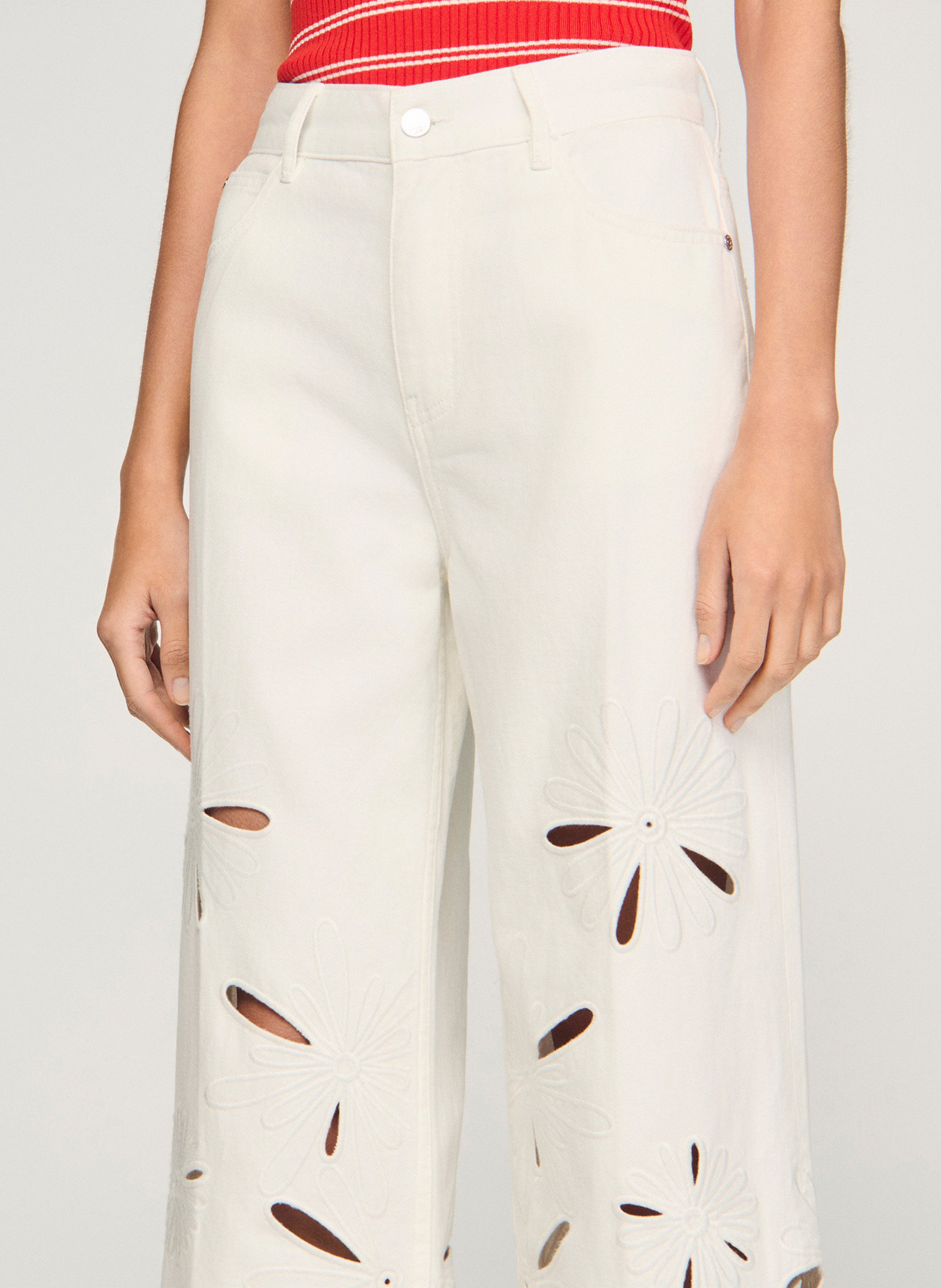 Jean large brodé en coton SANDRO Blanc