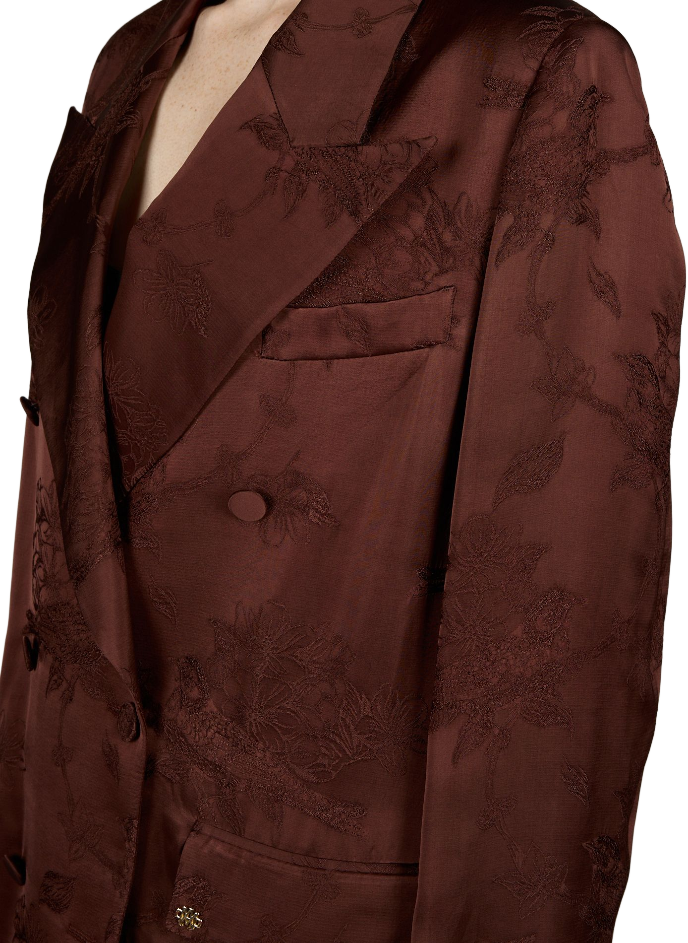 Blazer col tailleur broderies florales et oiseaux AMIRI Marron