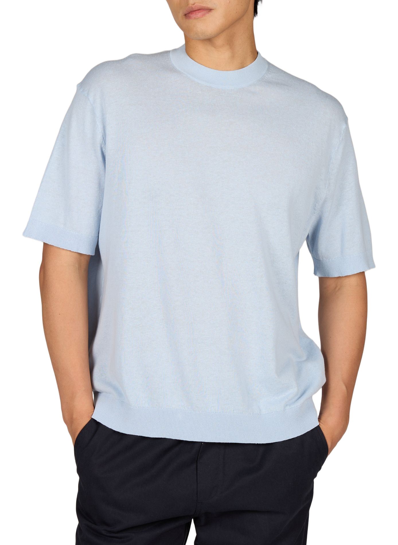 Kurzarm-T-Shirt aus Baumwolle und Leinen SELECTED Blau