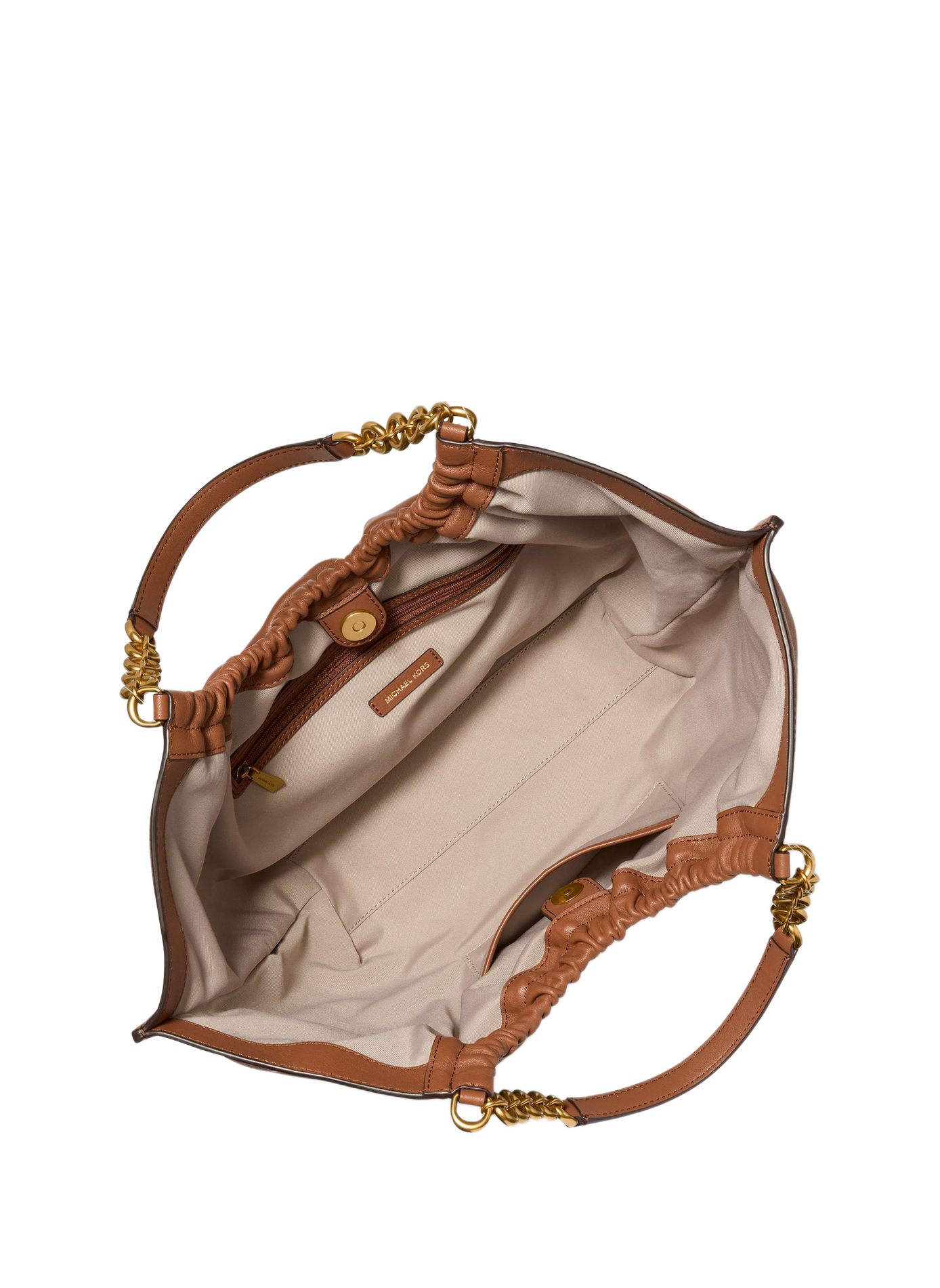 Handbag with chain detail and metallic logo in leather MICHAEL KORS Brown