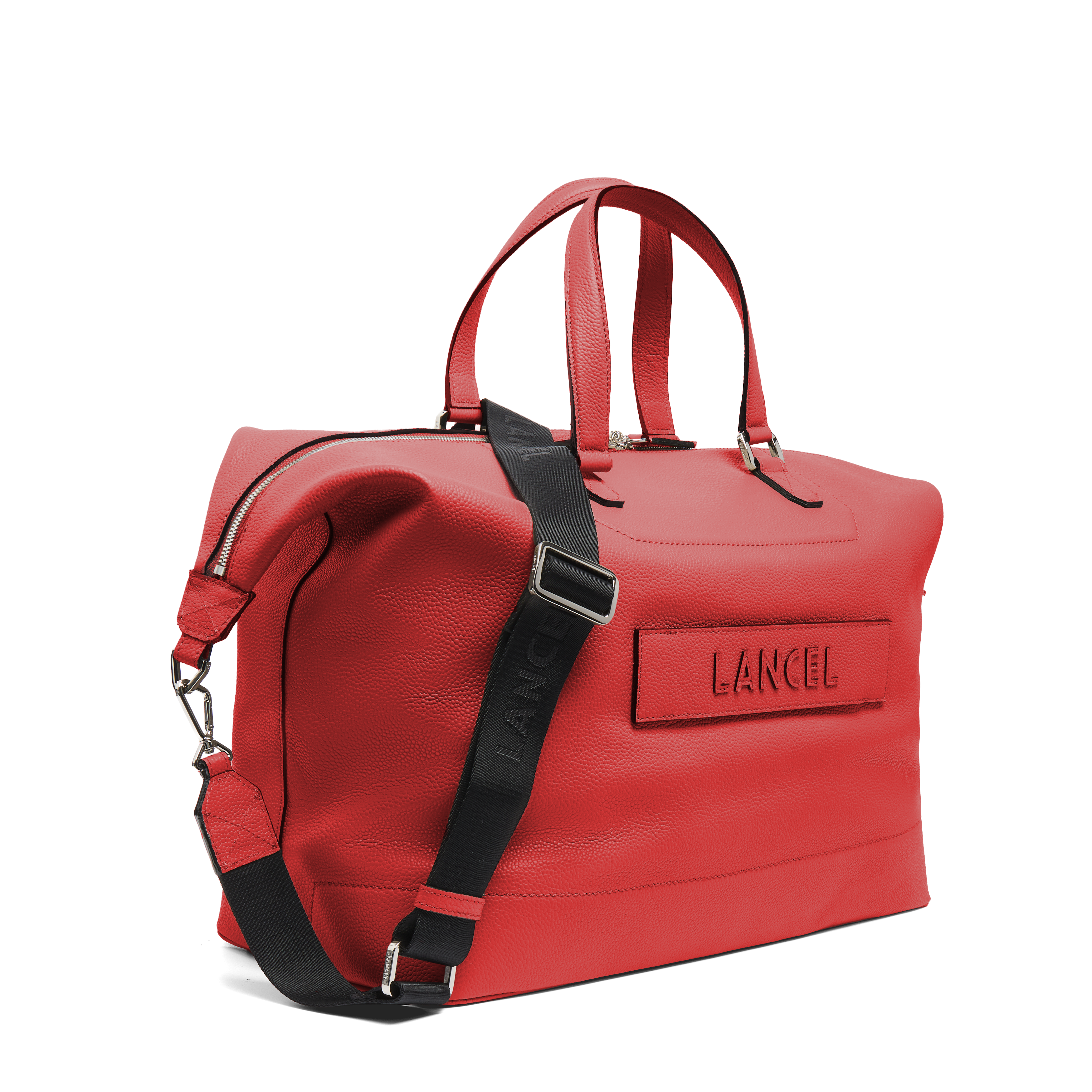 Weekendtas Ninon 45 van Lancel, rood vaarsleer, middelgrote reistas. LANCEL Rood