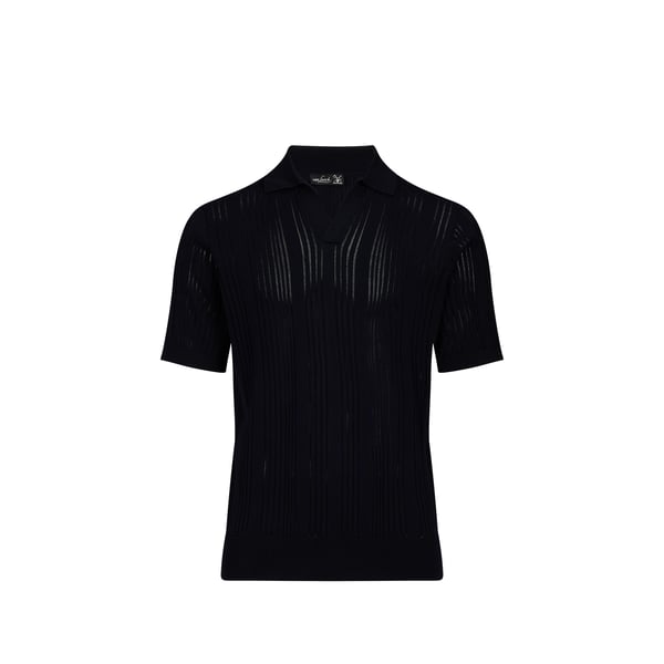 Pull col polo droit ajouré uni Pull col polo droit ajouré uni