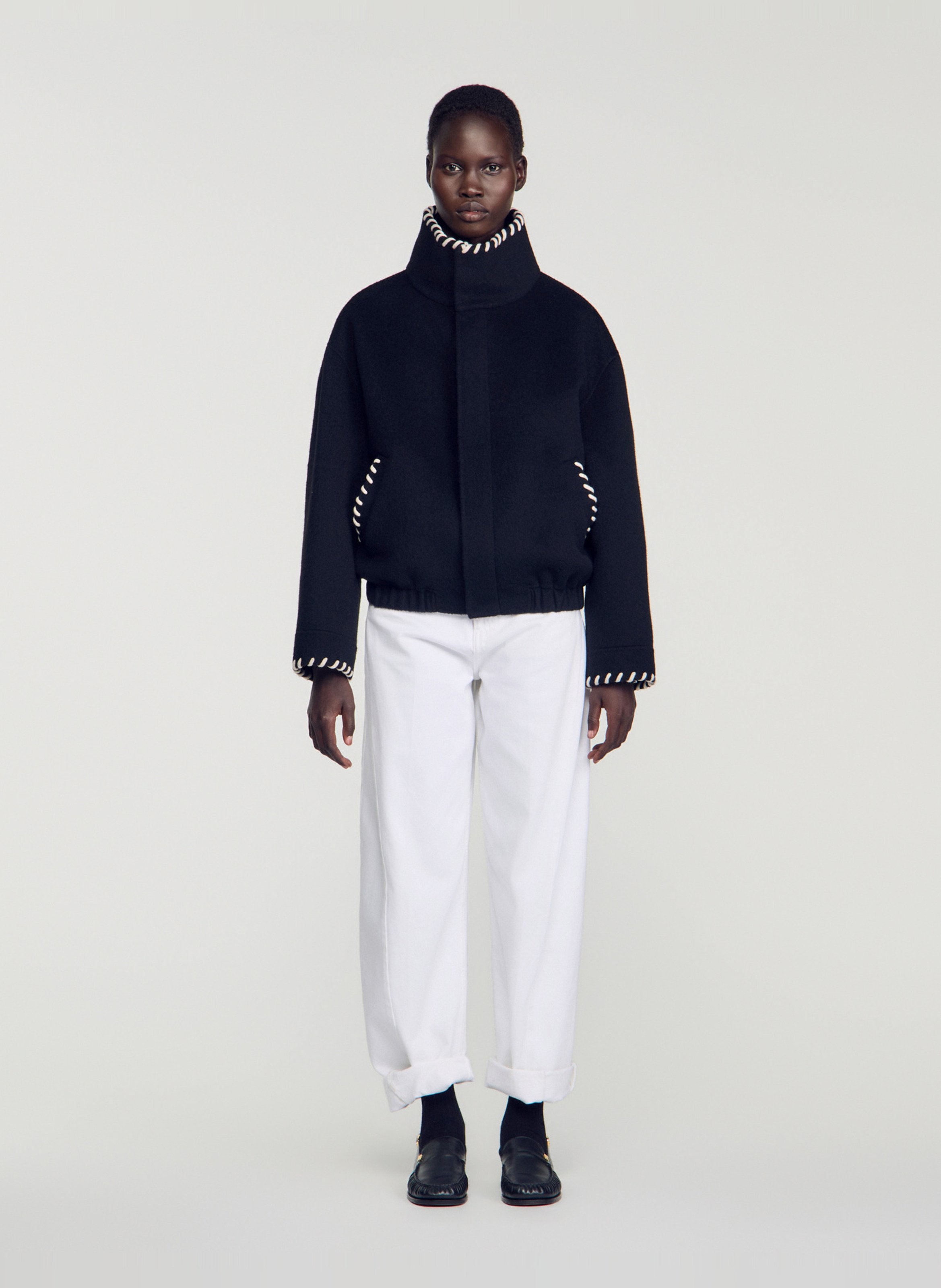 Veste col montant en laine SANDRO Noir