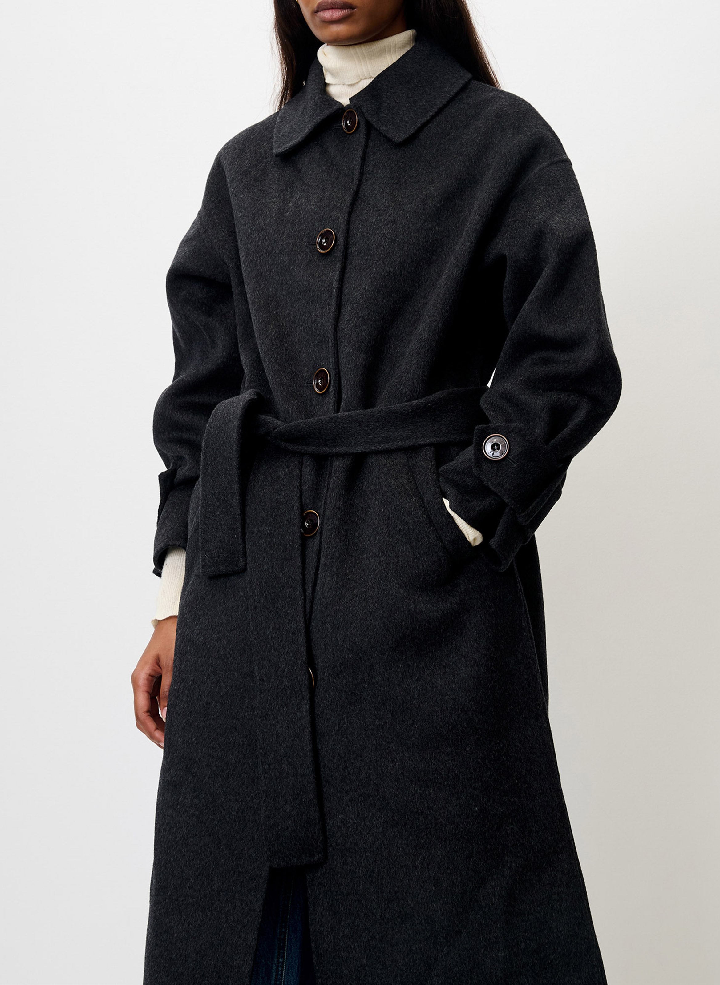 Manteau long ceinturé en laine mélangée oslo coat SESSUN Gris