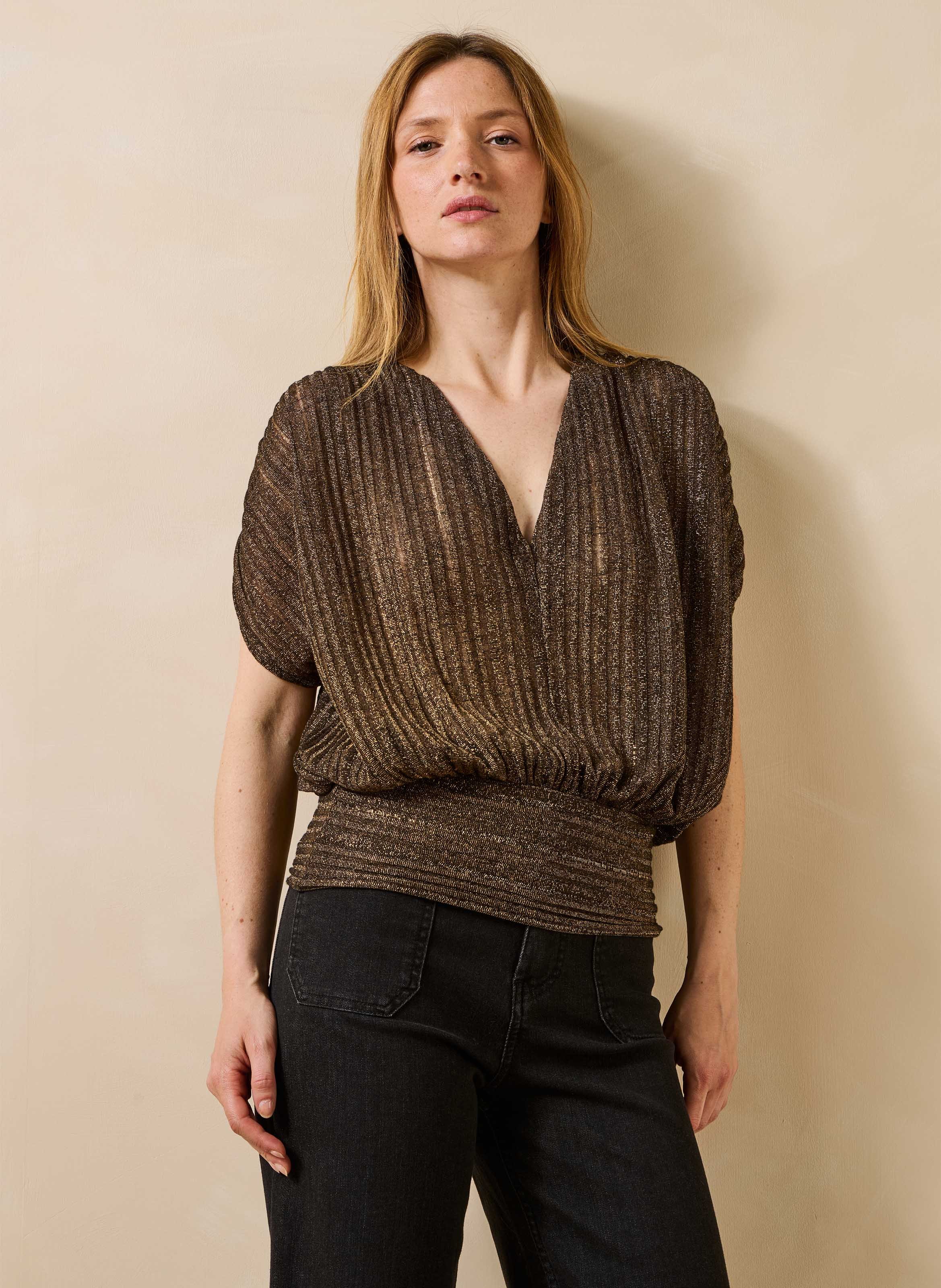 Top met V-hals LA FEE MARABOUTEE Zwart