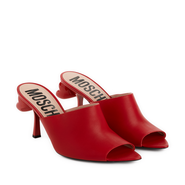 Moschino Heeled Leather Mules In Red
