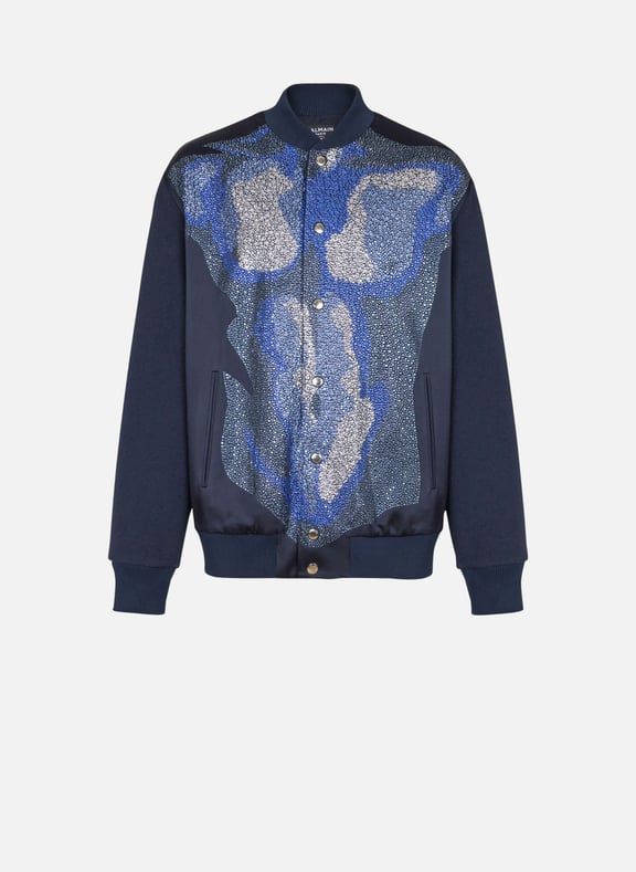 Bomber avec trompe-l'œil corps en strass Bleu by BALMAIN BALMAIN Bomber avec trompe-l'œil corps en strass Bleu