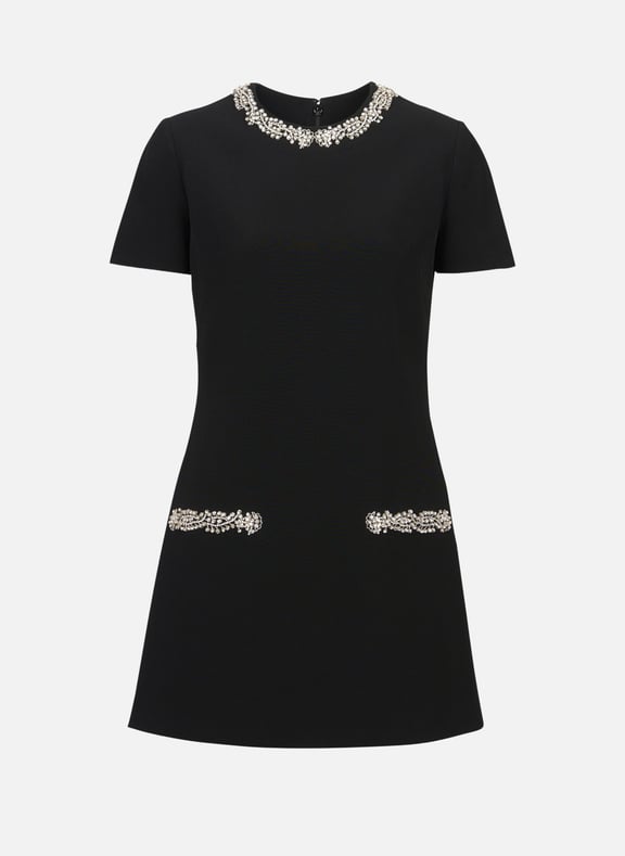 Robe droite en crêpe brodé Noir by BALMAIN BALMAIN Robe droite en crêpe brodé Noir