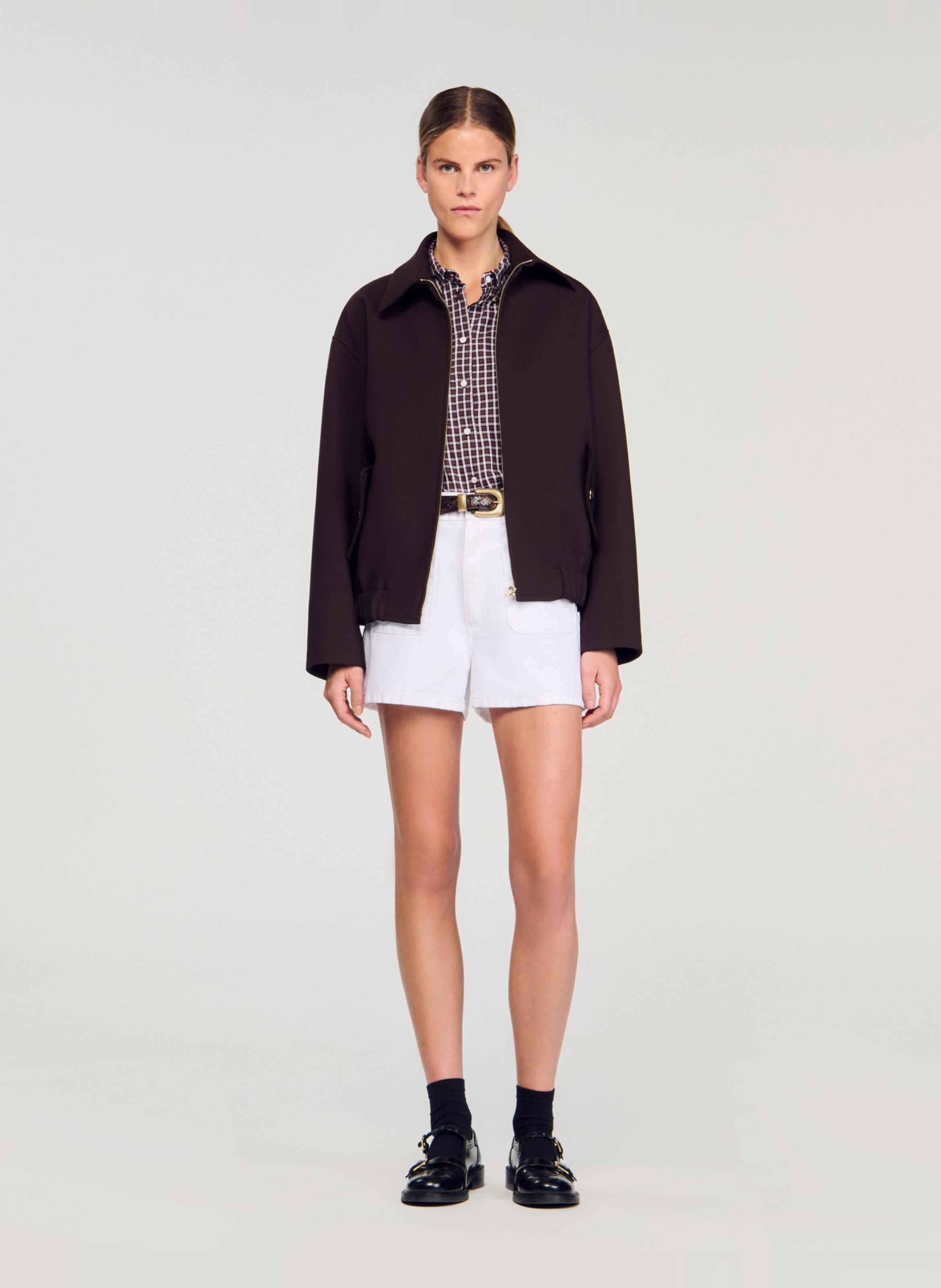 Blouson court uni zippé SANDRO Marron