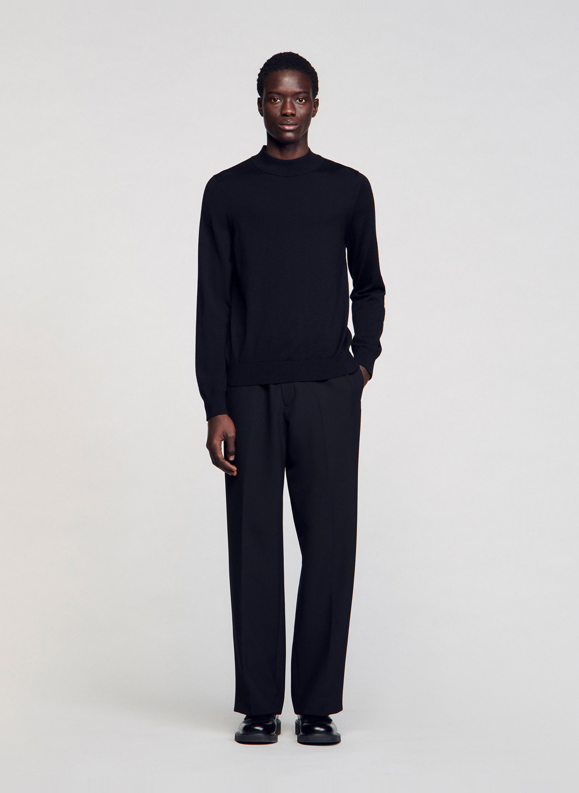 Pull col montant regular-fit en laine SANDRO Noir