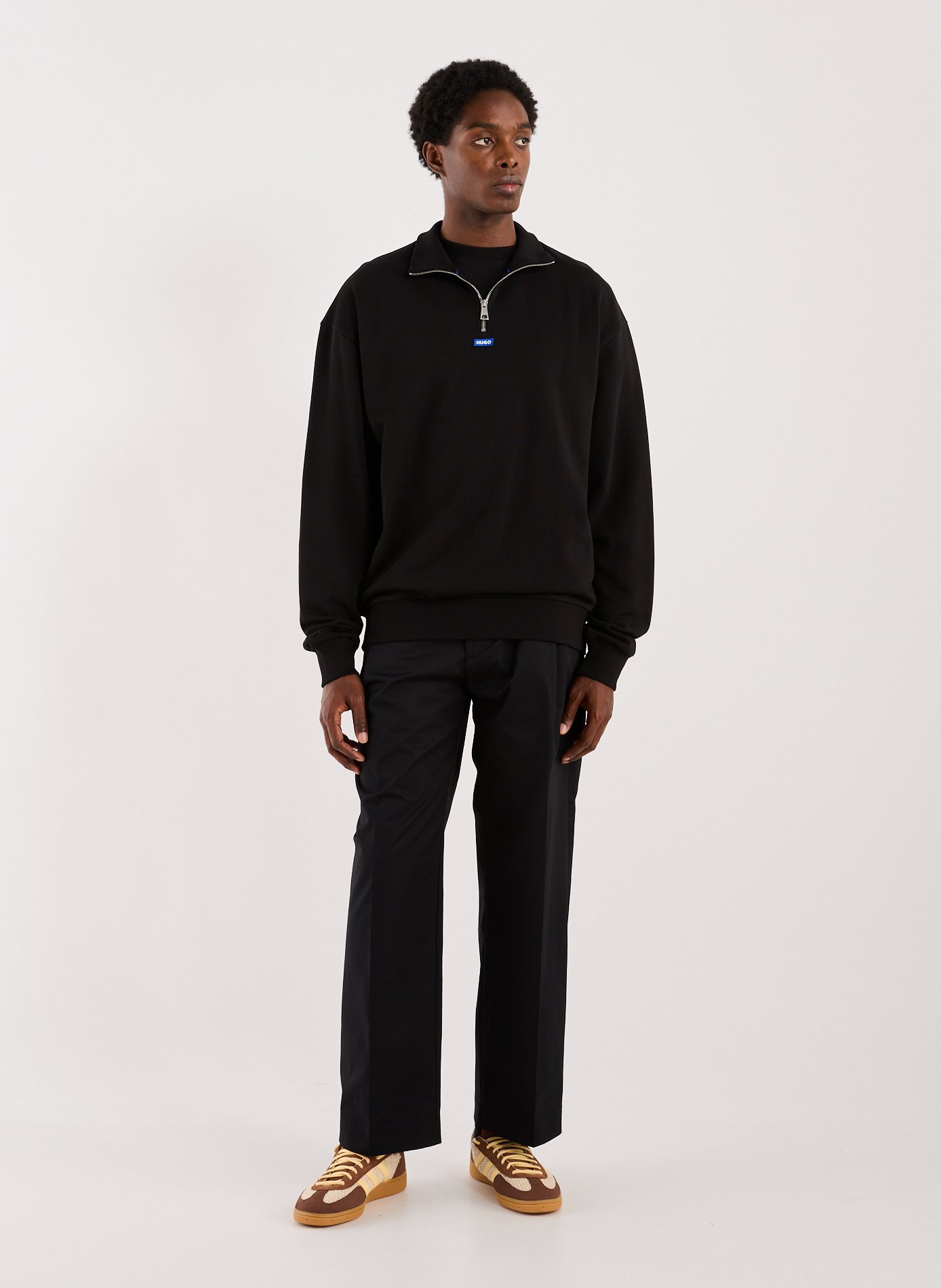 Sweat col zippé en coton HUGO BLUE Noir