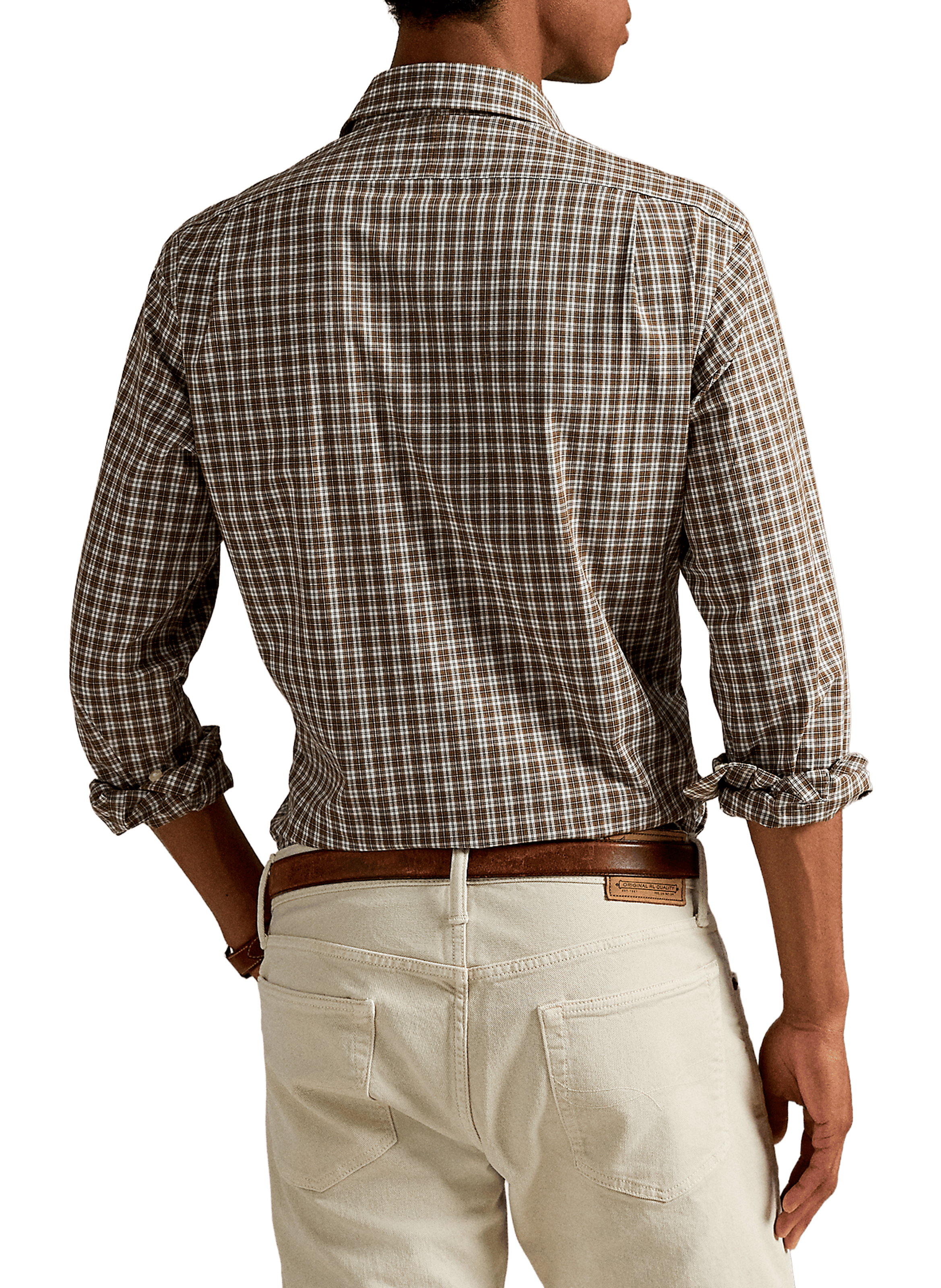 Chemise col classique manches contrastantes en coton POLO RALPH LAUREN Beige