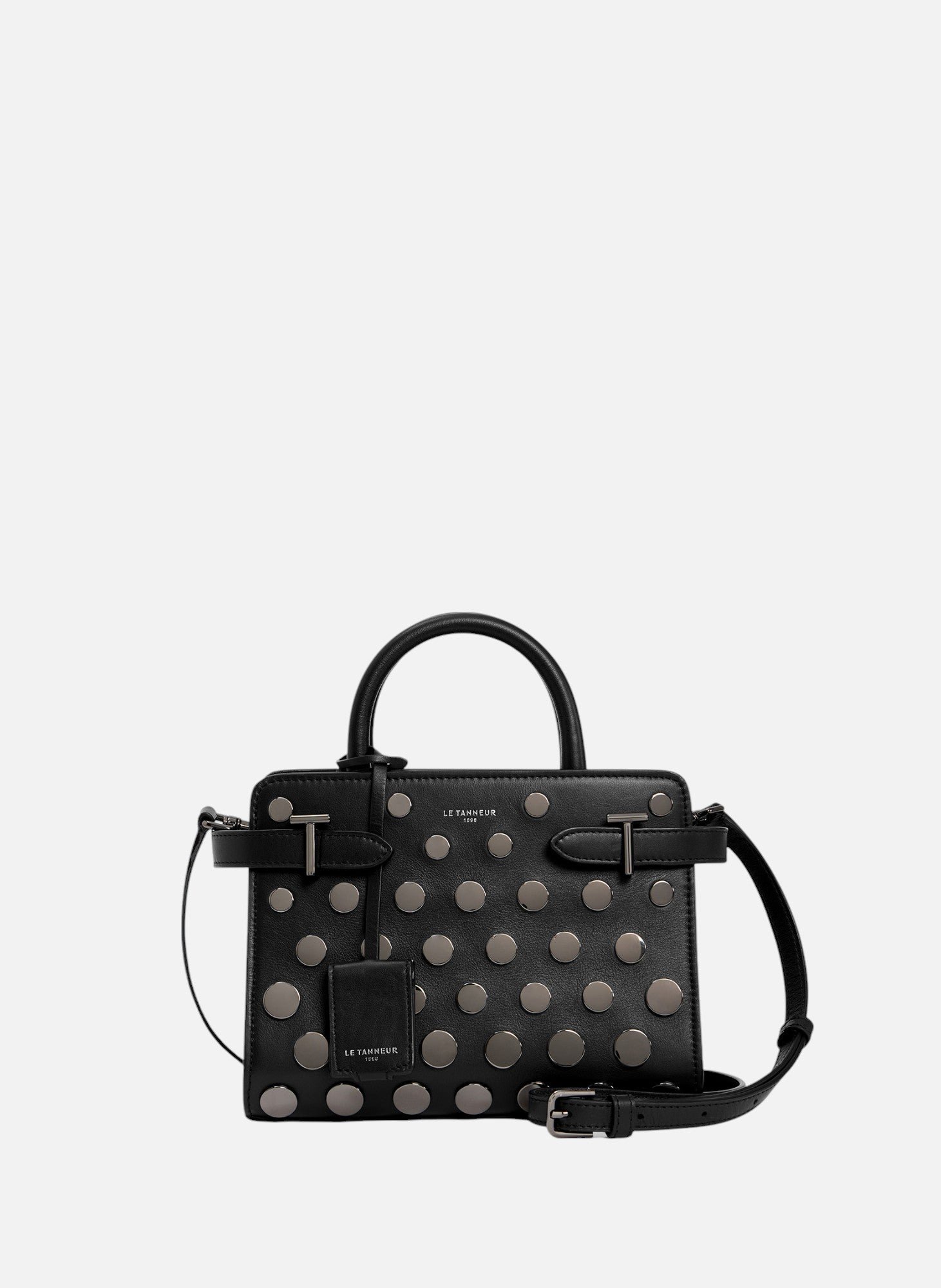 Petit sac à main emilie en cuir lisse avec studs LE TANNEUR Noir