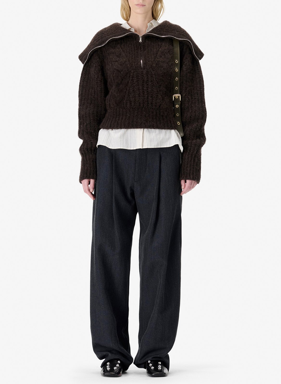 Pull col zippé en maille unie swana IRO Marron