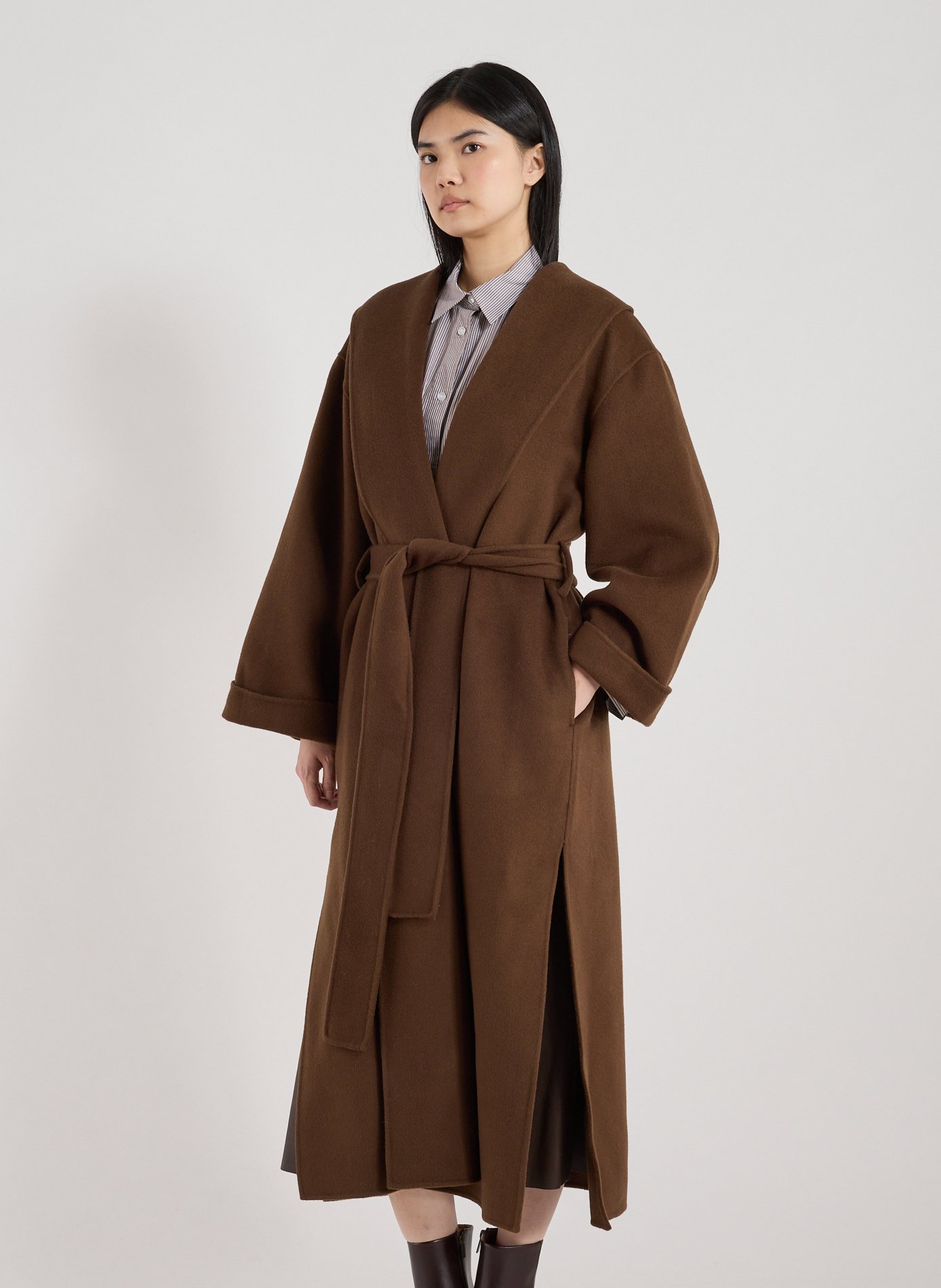 BY MALENE BIRGER Manteau col châle en laine Brown