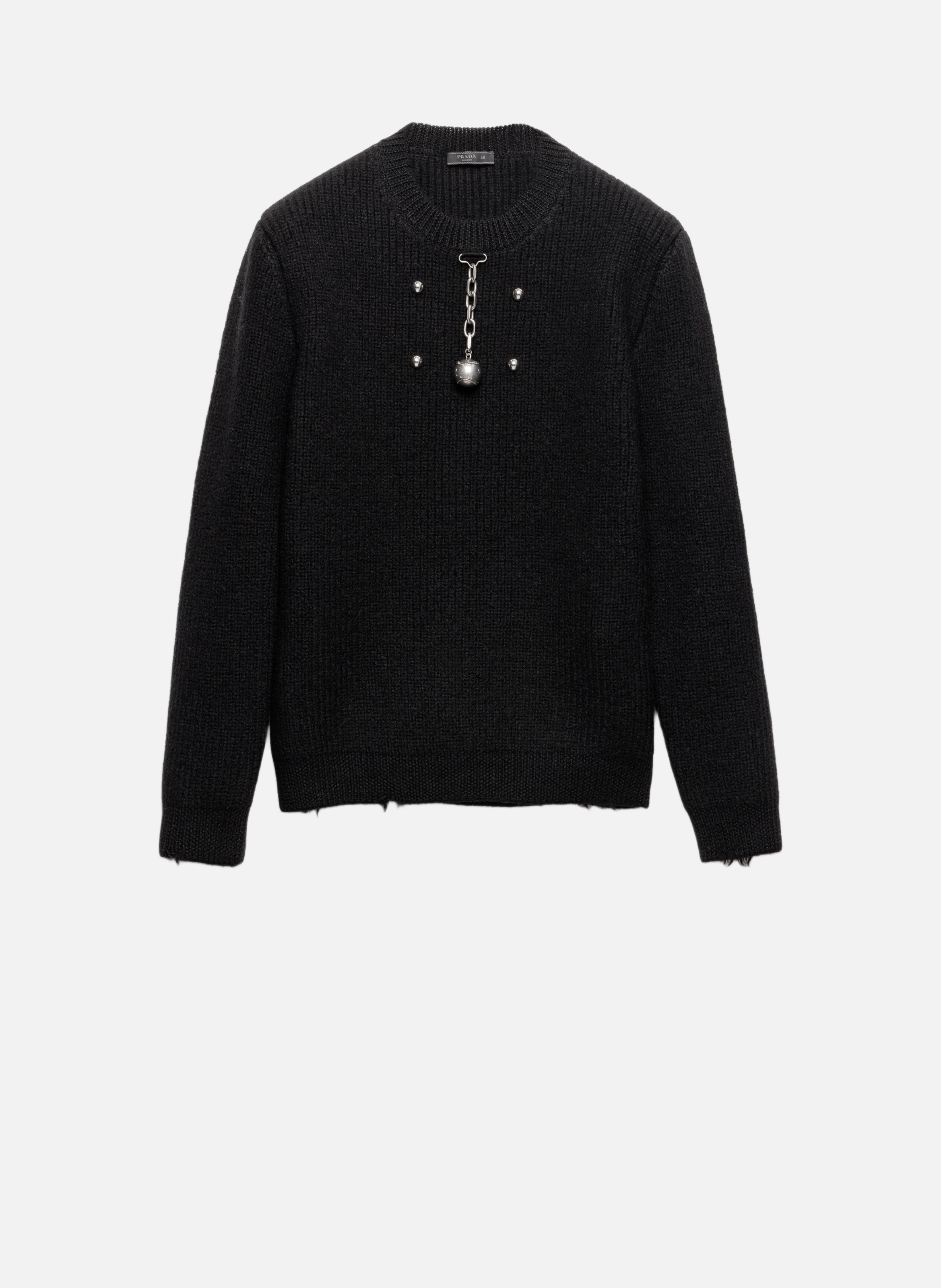 Pull à col rond en laine avec pendentif PRADA Noir