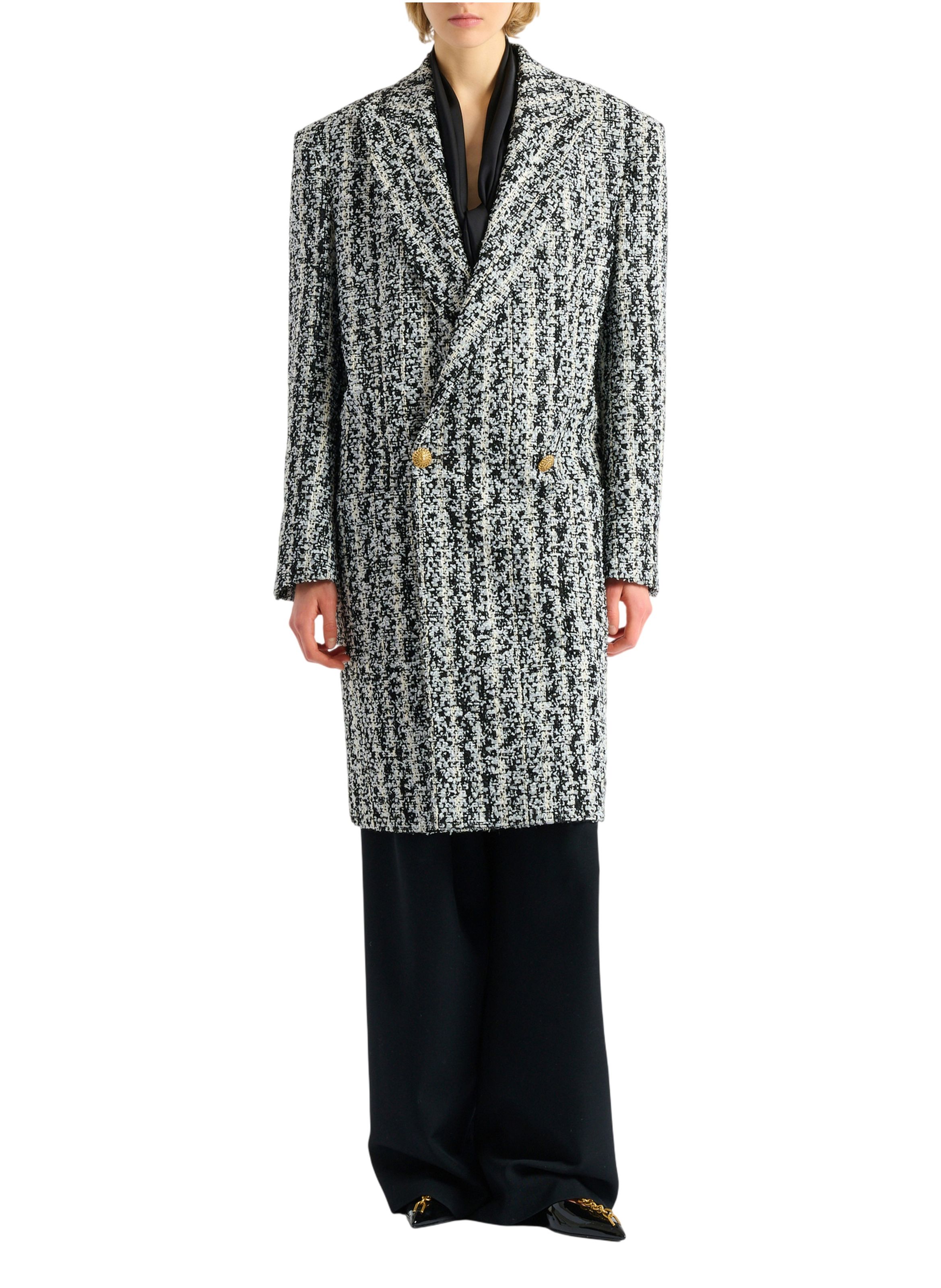 Manteau long en tweed BALMAIN Noir