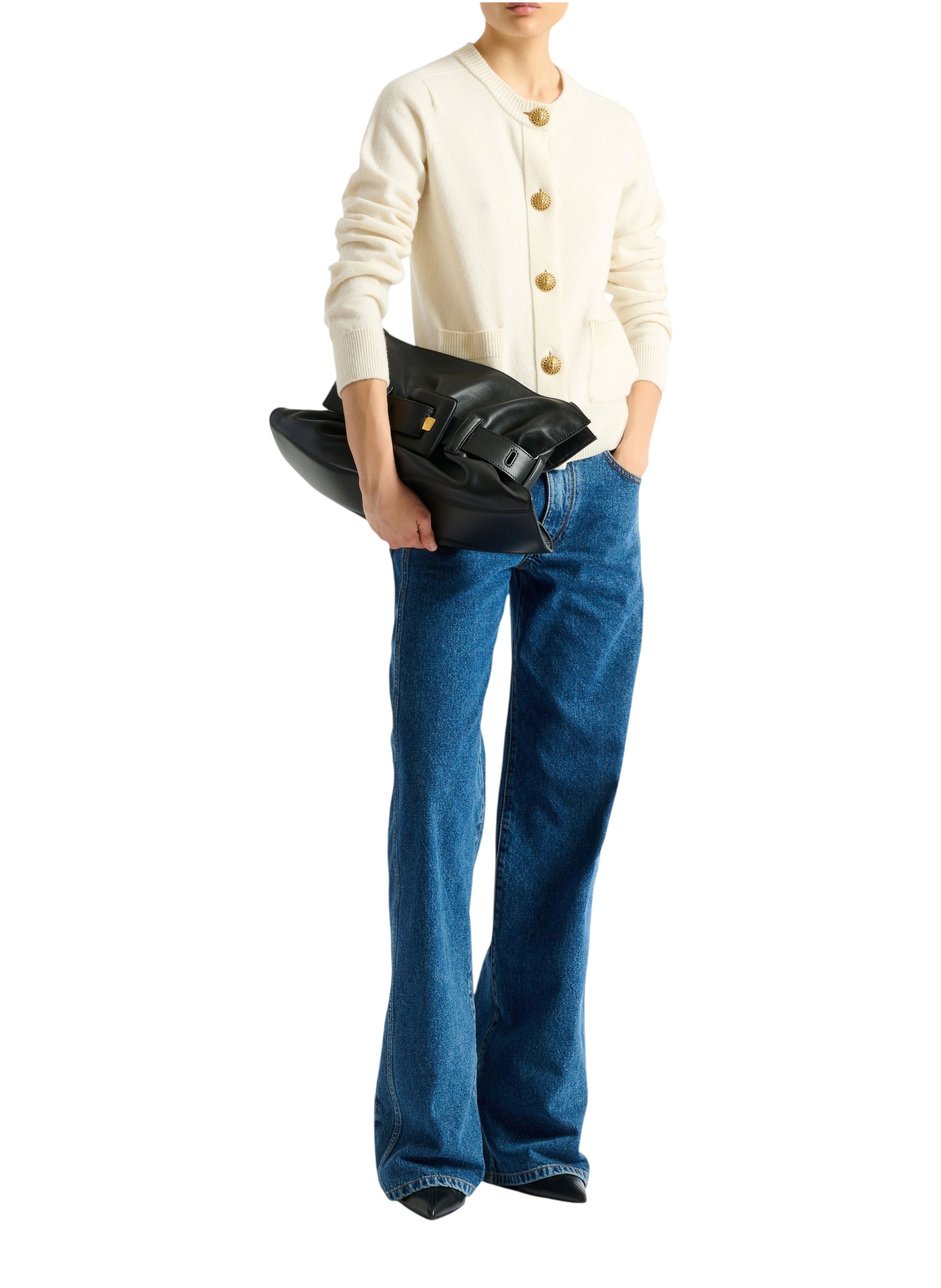 Sac anthem medium en cuir lisse BALMAIN Noir