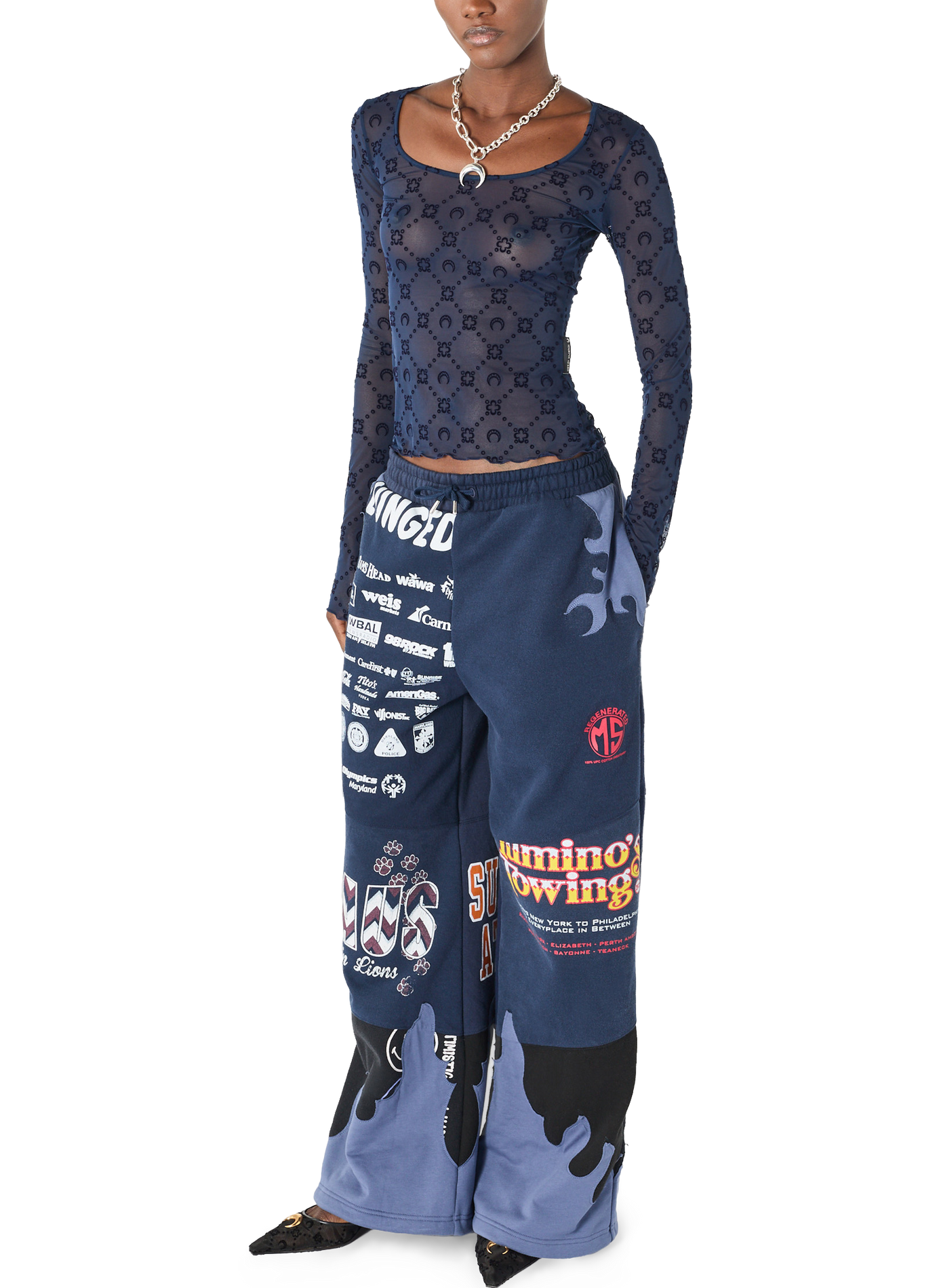 Pantalon en jersey upcyclé à patchs fleurs unisexe MARINE SERRE Bleu
