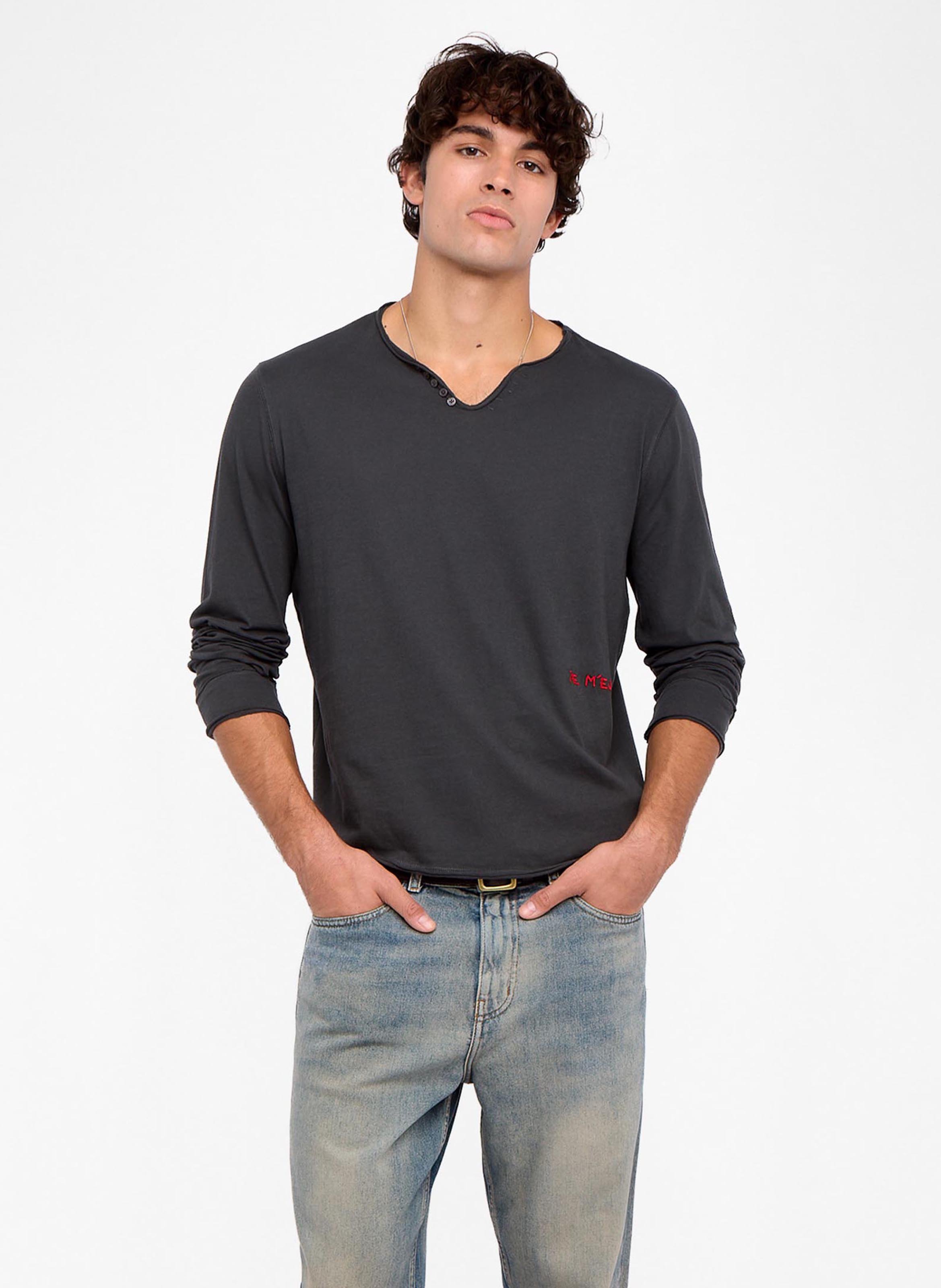 Tee-shirt droit col tunisien en coton monastir ZADIG&VOLTAIRE Gris