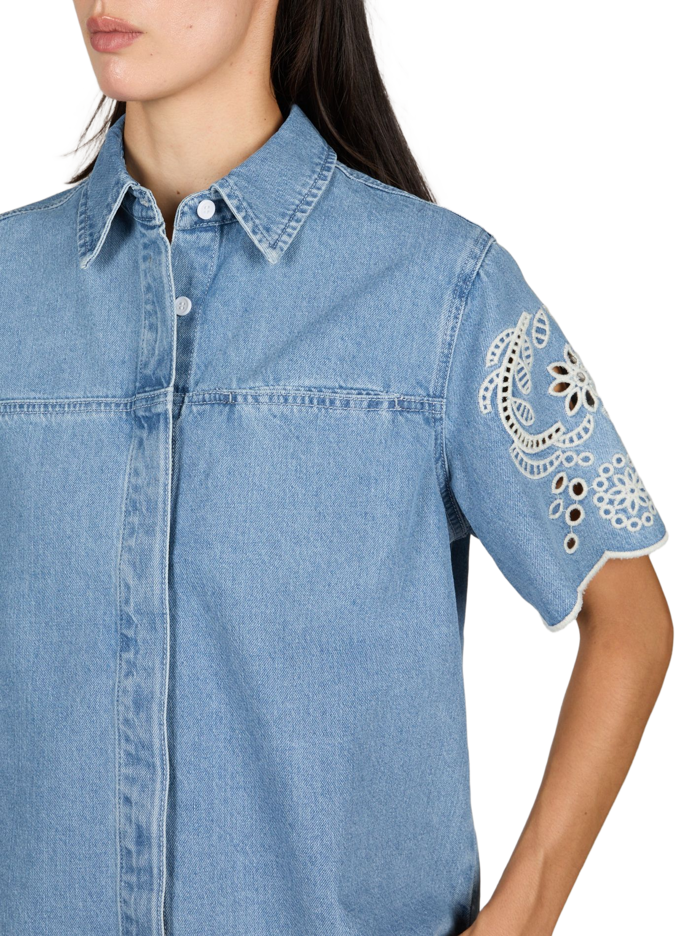 Kurzarm-Denimhemd aus Baumwolle OBJECT Blau