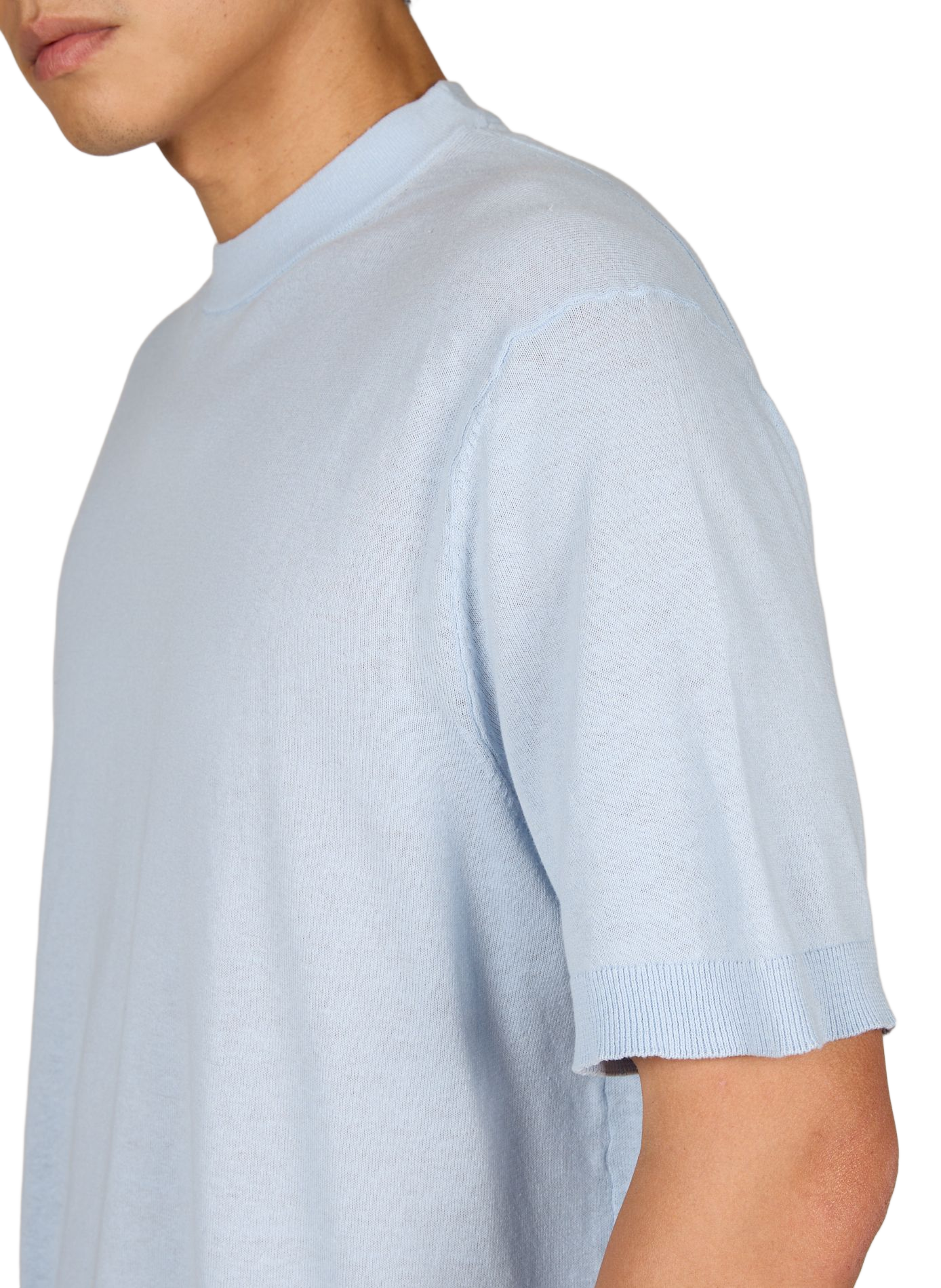 Kurzarm-T-Shirt aus Baumwolle und Leinen SELECTED Blau