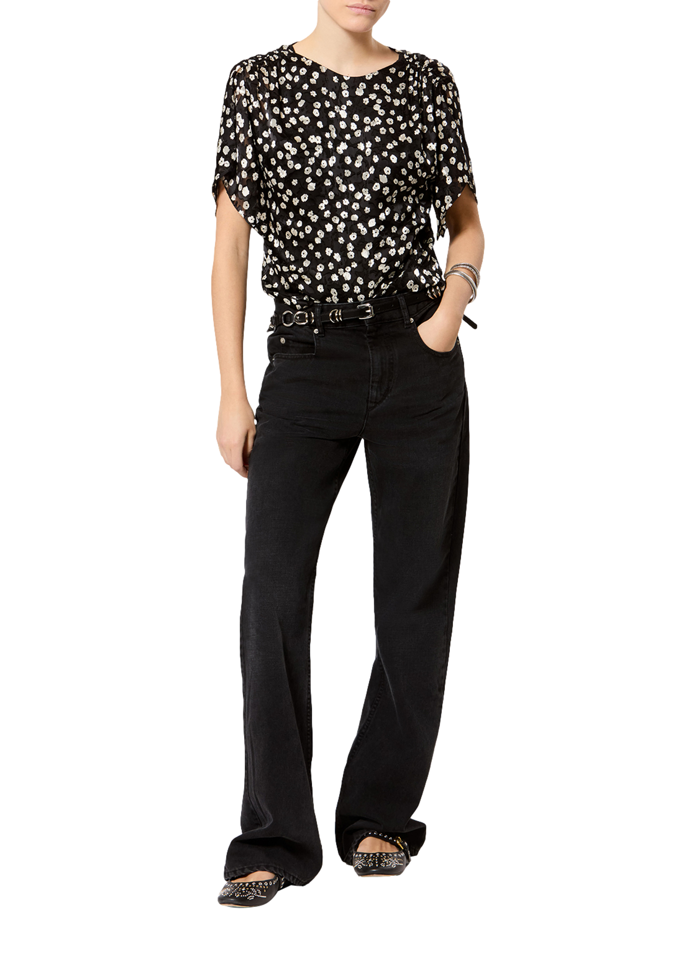 Top Hervane en soie imprimée ISABEL MARANT Noir