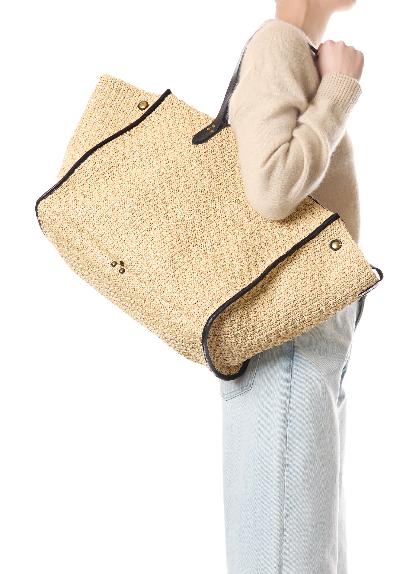 Einkaufstasche Leon L aus Raffia und Leder JÉRÔME DREYFUSS Beige