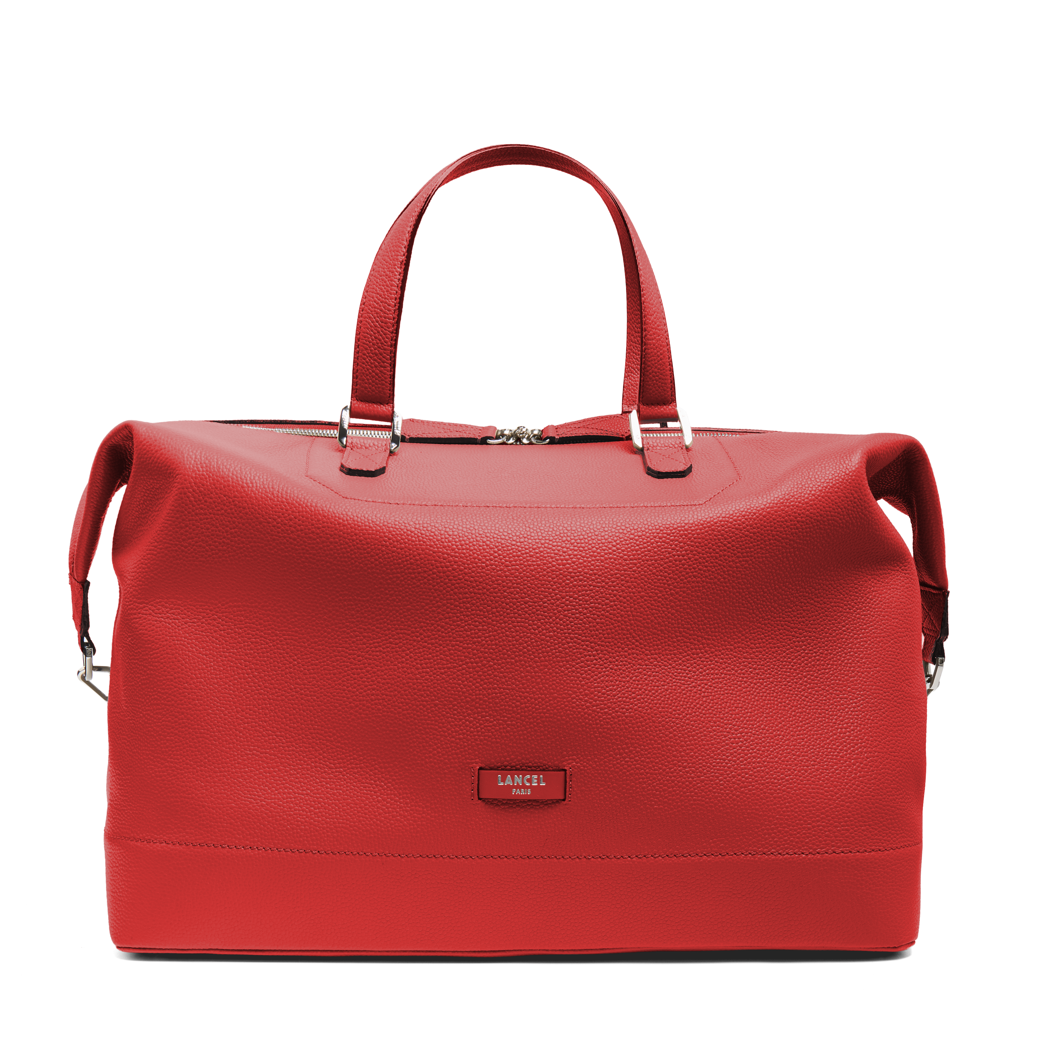 Weekendtas Ninon 45 van Lancel, rood vaarsleer, middelgrote reistas. LANCEL Rood