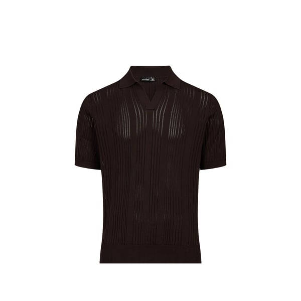 Pull col polo droit ajouré uni Pull col polo droit ajouré uni
