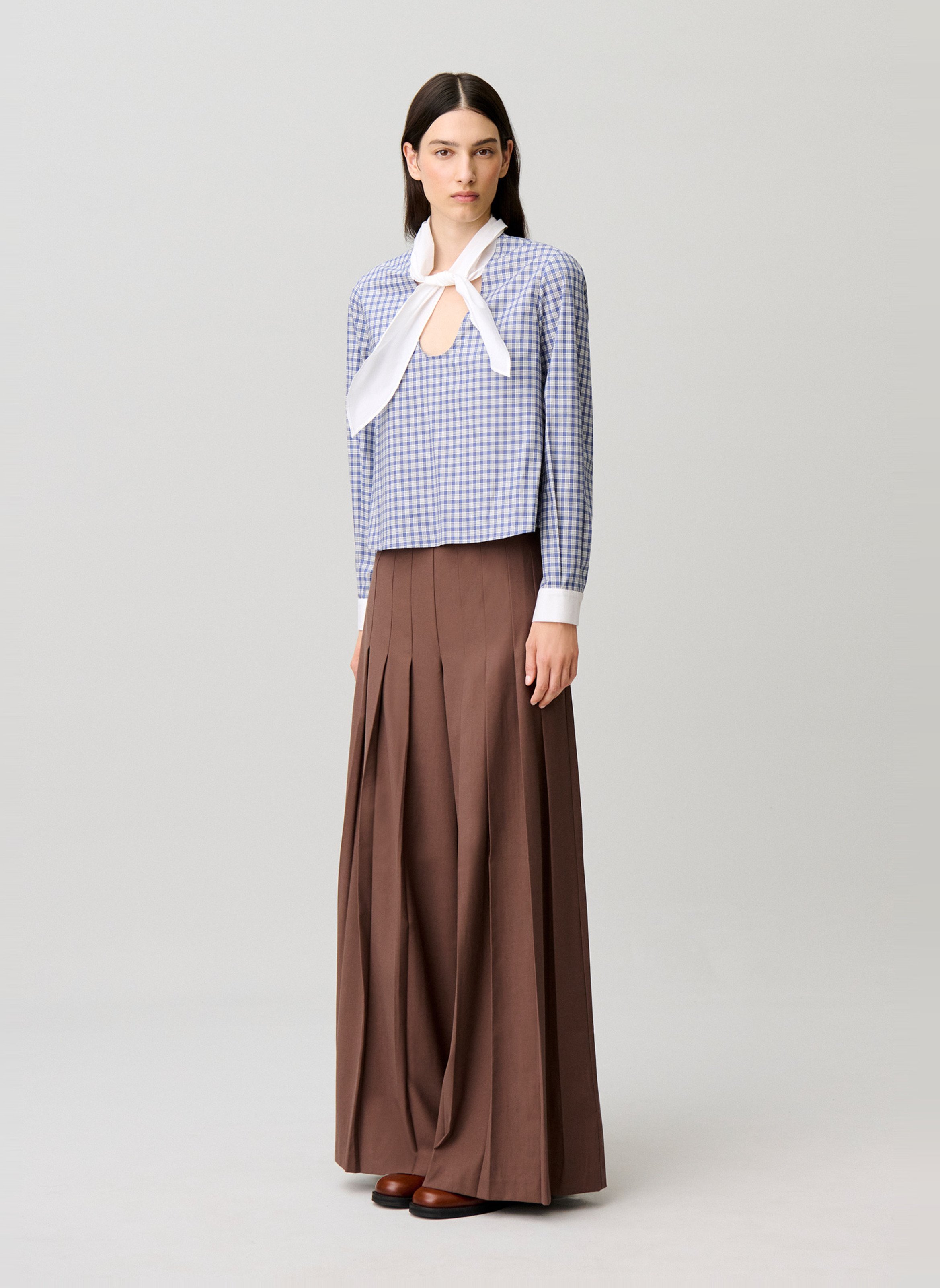 Pantalon large taille haute plissé CLAUDIE PIERLOT Marron