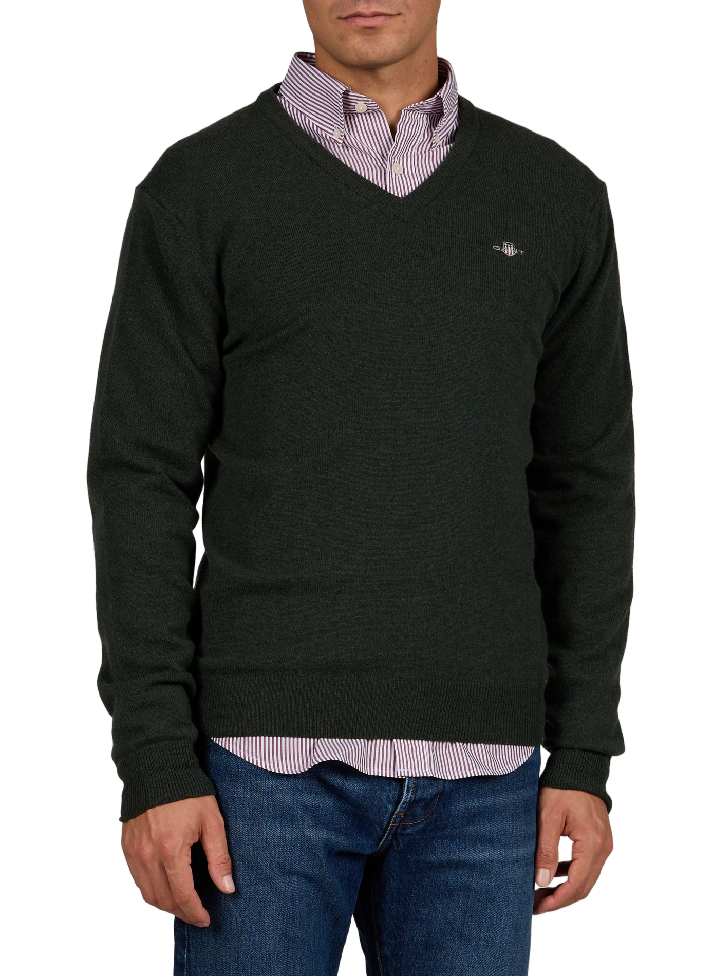 Straight V-neck Merino wool sweater GANT Green
