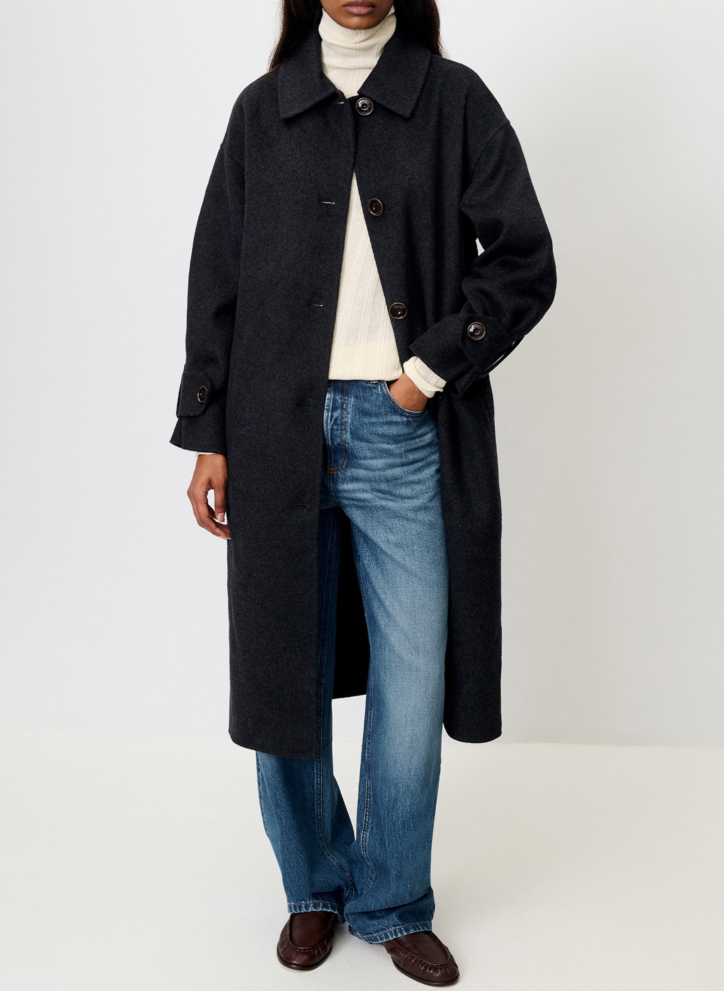 Manteau long ceinturé en laine mélangée oslo coat SESSUN Gris